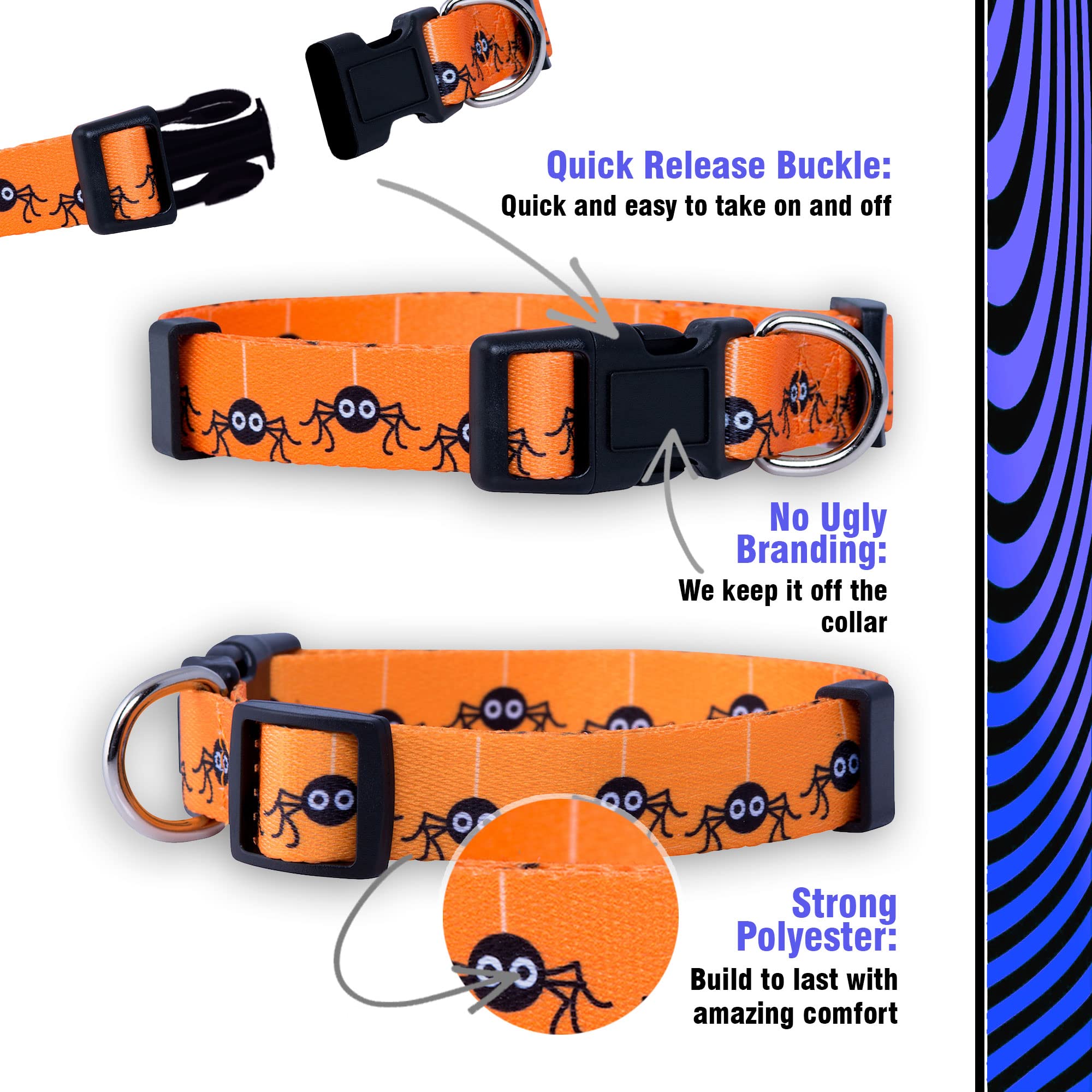 Native Pup Halloween Dog Collar (Medium, Spiders)