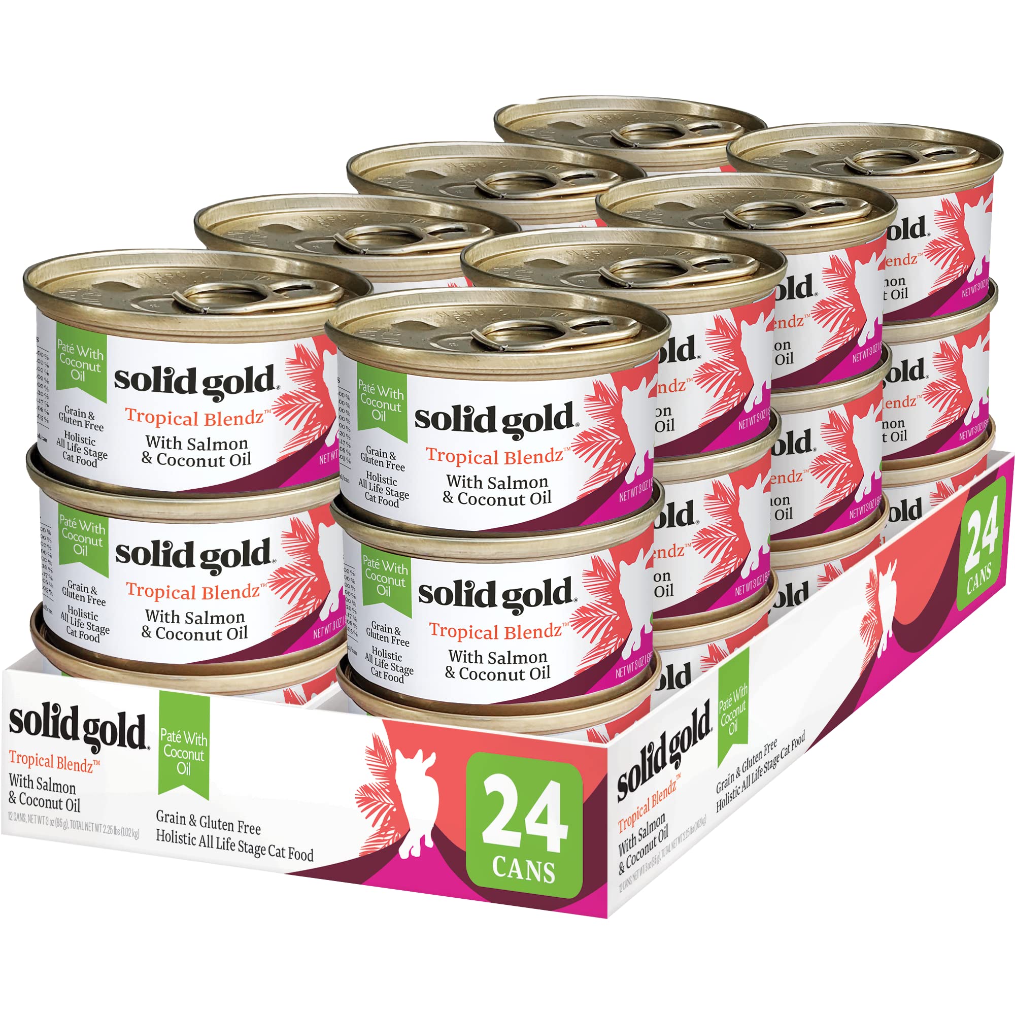 Solid Gold Tropical Blendz Salmon Pate in Coconut Oil - Nutrient-Rich Wet Cat Food for All Life Stages, 24 Pack