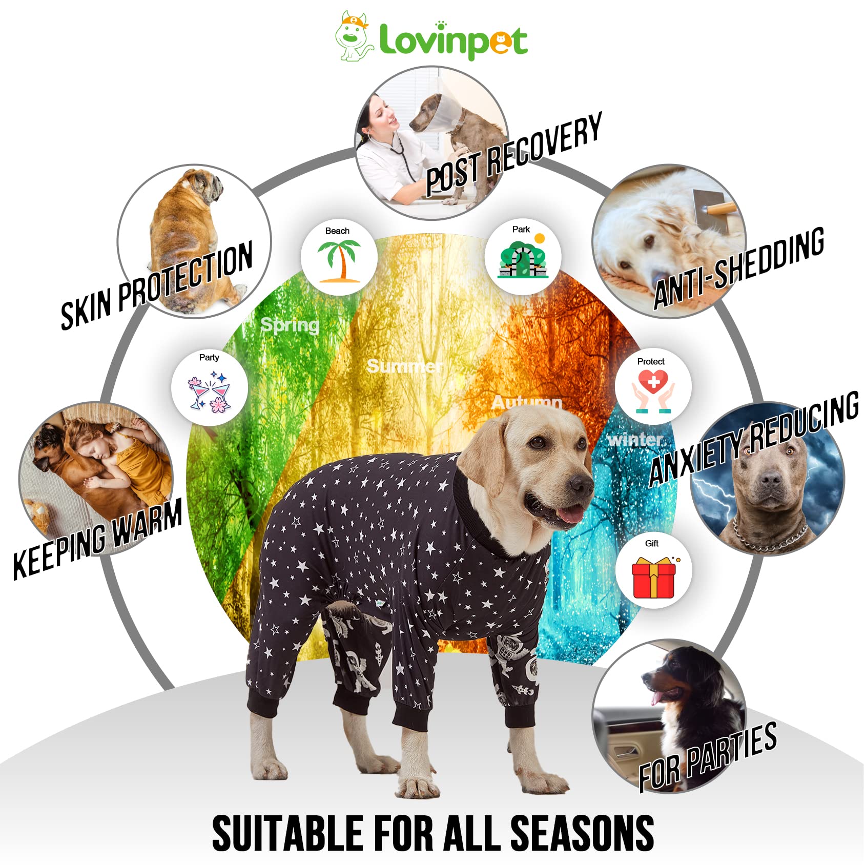 Lovinpet Labrador Clothes - Large Dogs, Slim Fit, Lightweight Pullover, Dog Pj'S, Full Coverage Dog Pajamas, Outer Space Astrona