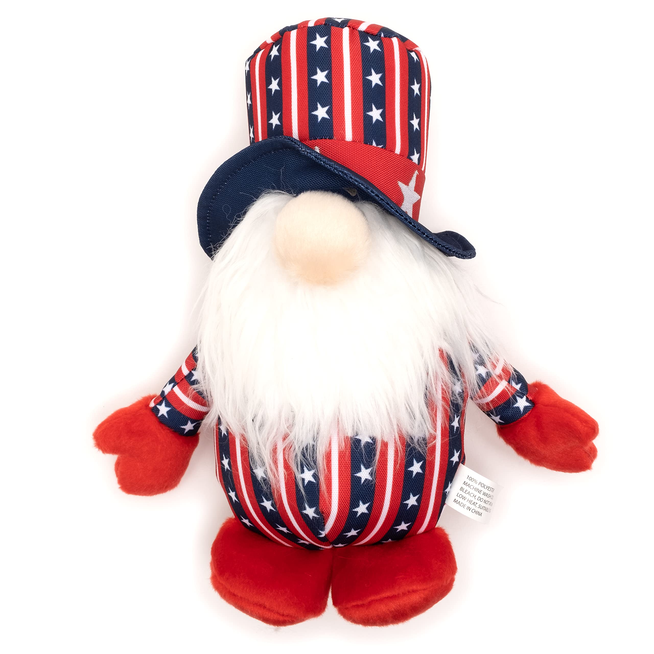 The Worthy Dog Uncle Sam Gnome Toy - Durable, Chomp-Resistant Chew Toy With Safe, Non-Toxic Material & Multiple Squeakers For Indoor & Outdoor Play