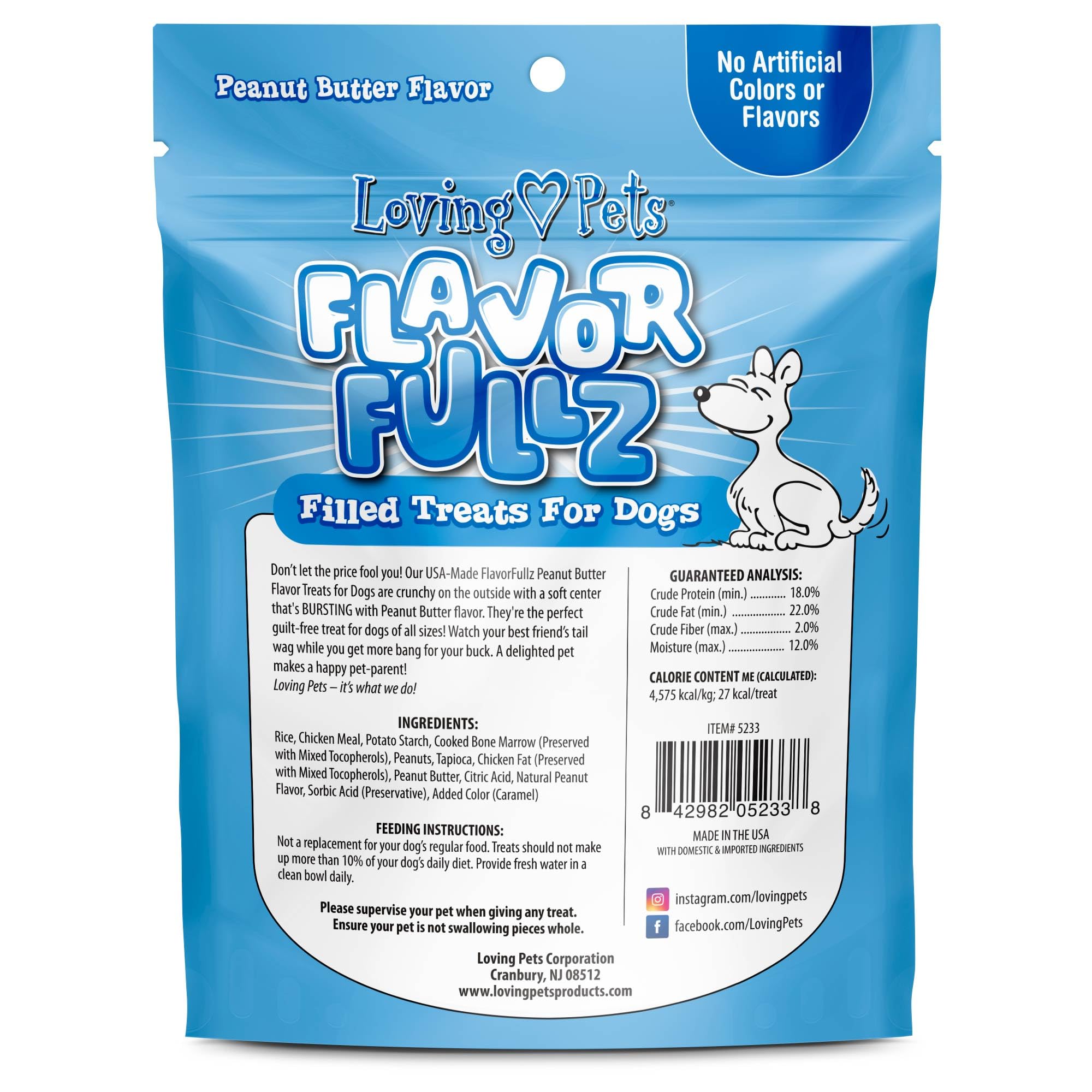 Loving Pets Flavorfullz Filled Treats for Dogs, Peanut Butter 6 oz.