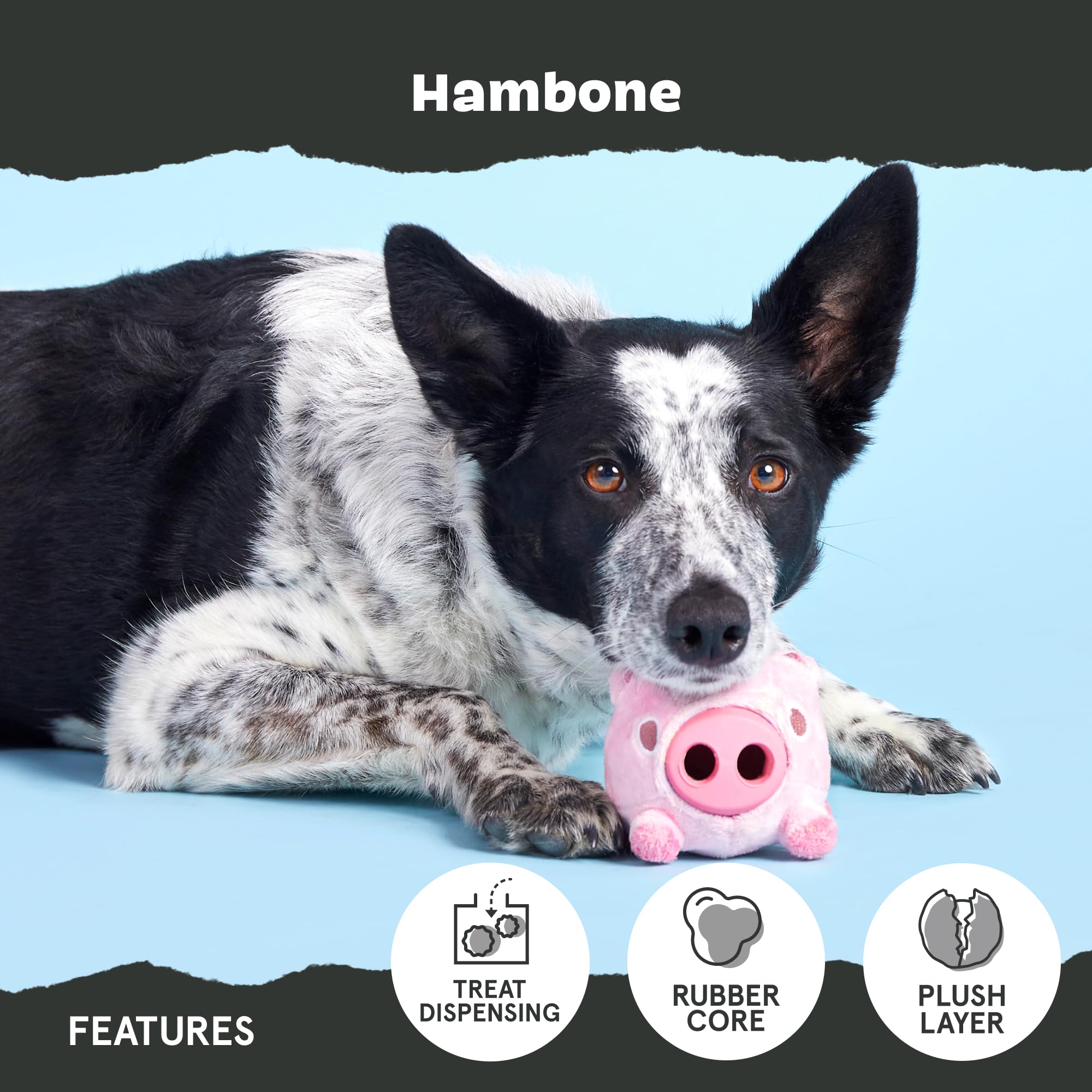 Barkbox Hambone Super Chewer Tough Dog Chew Toy For Aggressive Chewers, Plush Cover With Rubber Core - 2 Toys In 1 - Two Layer T