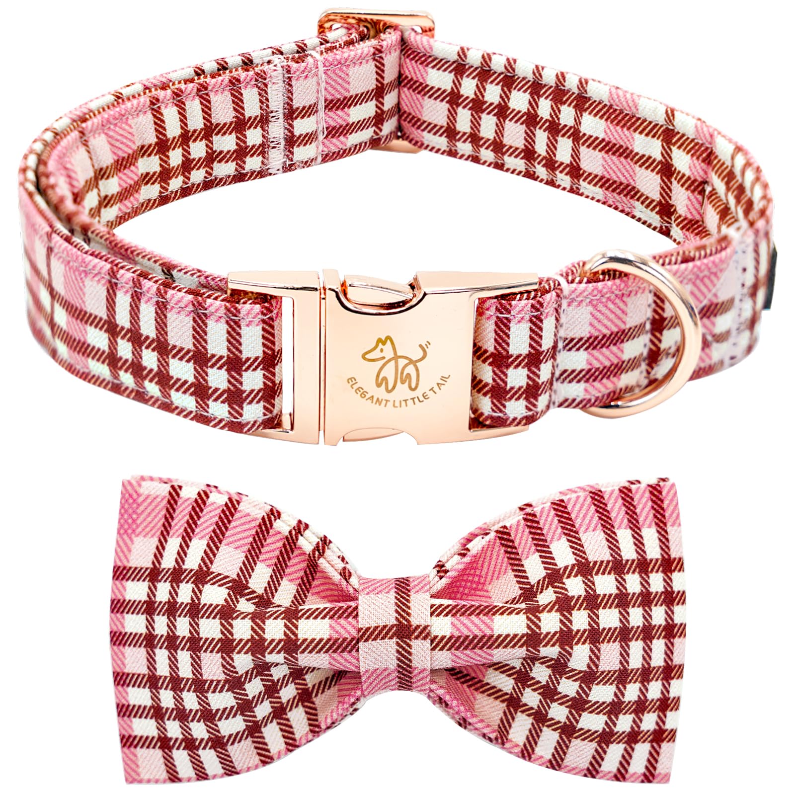 Elegant Little Tail Dog Collar- Cute Pink Dog Collar With Bow For Large Dogs, Female Adjustable Cotton Summer Pet Bow Holiday Pu