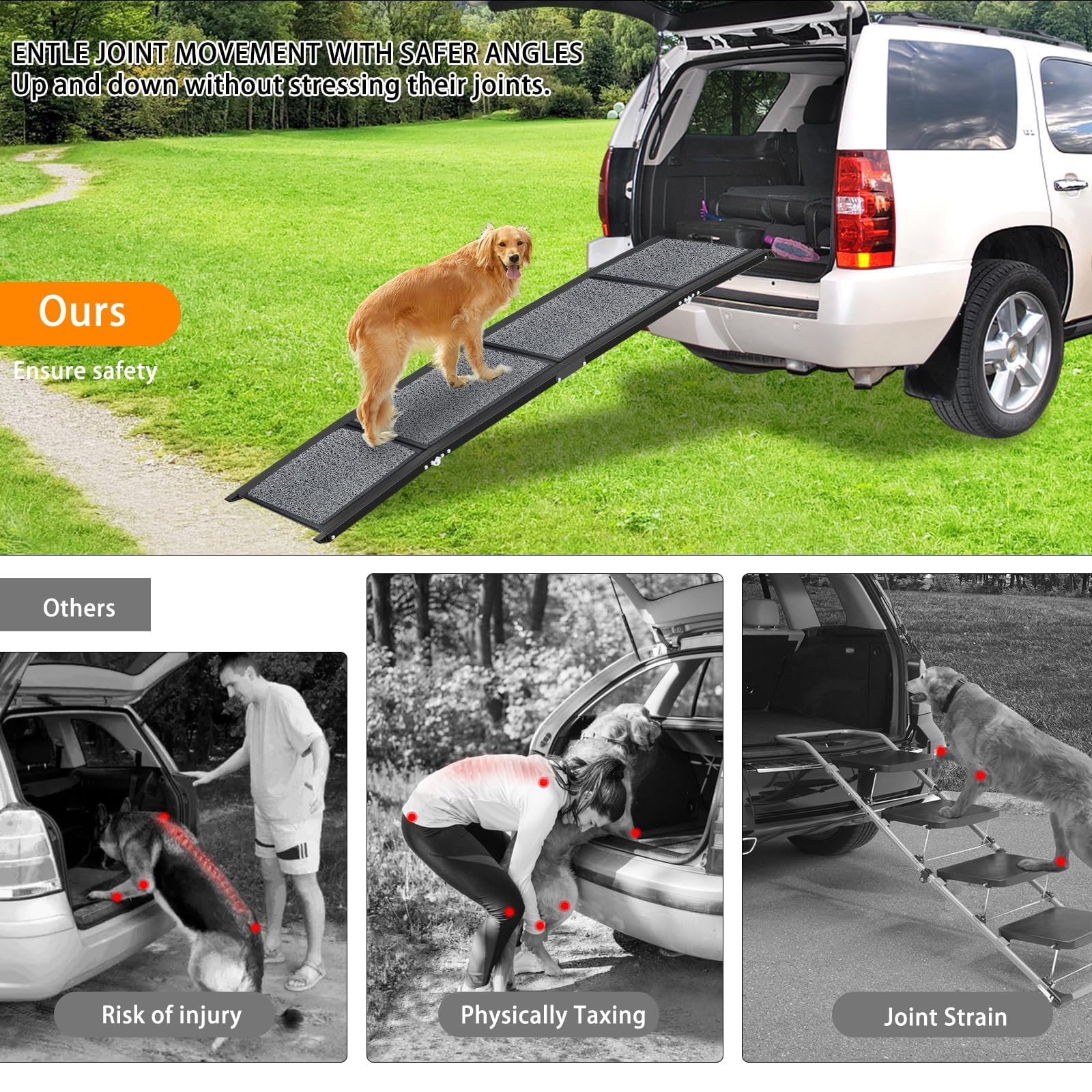 Dog Ramp For Car,Muzefansi Portable Folding Pet Stair Ramp For Medium & Large & Old Dogs - Up To 220Lbs, 63''  17'' Large Dog Ca