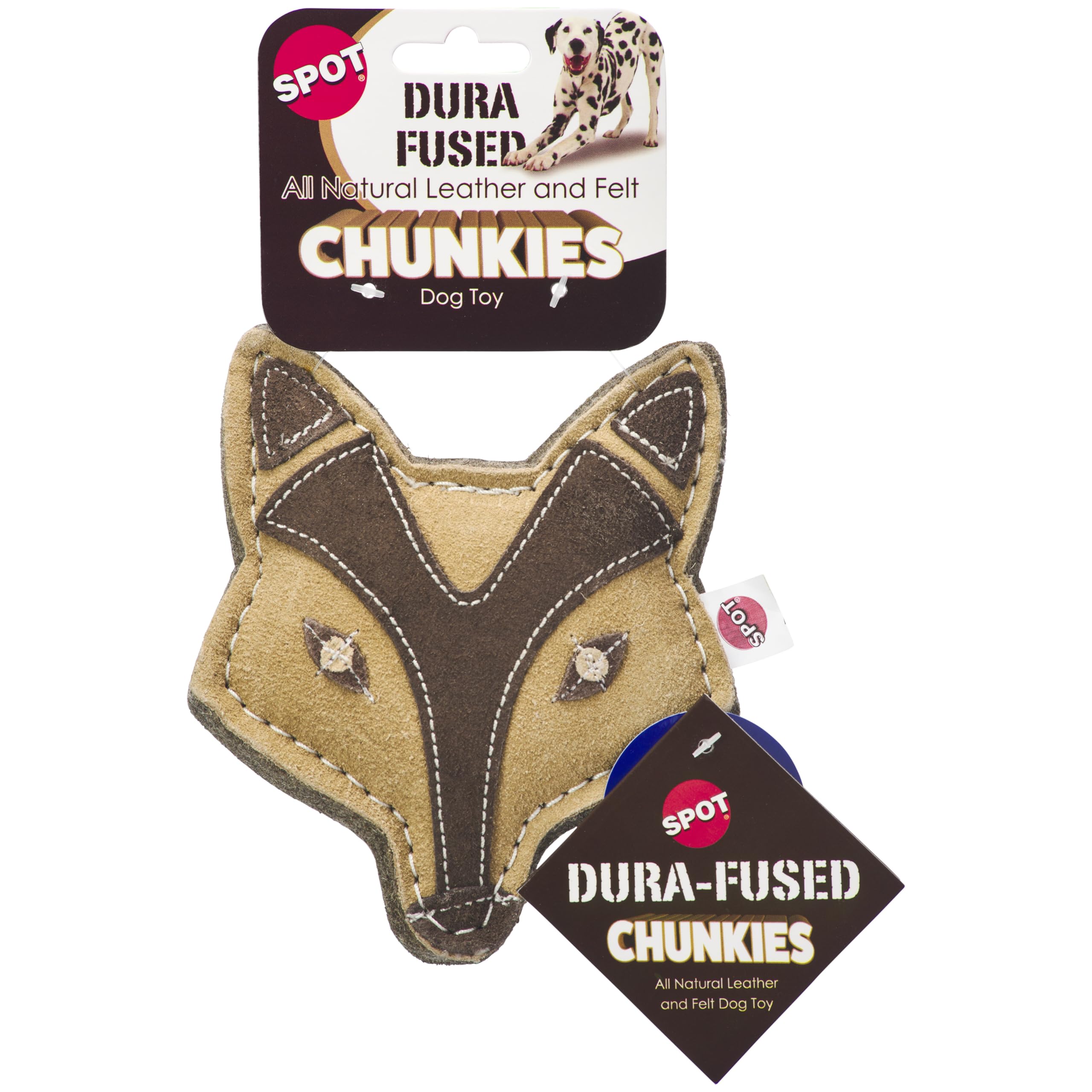 Spot Dura-Fused Chunkies Fox - All Natural Leather And Felt Dog Toy - No Squeak, No Fluff, Durable, Extra Thick Dog Chew Toy For Aggressive Chewers, Great For Adult Dogs And Teething Puppies, 5In
