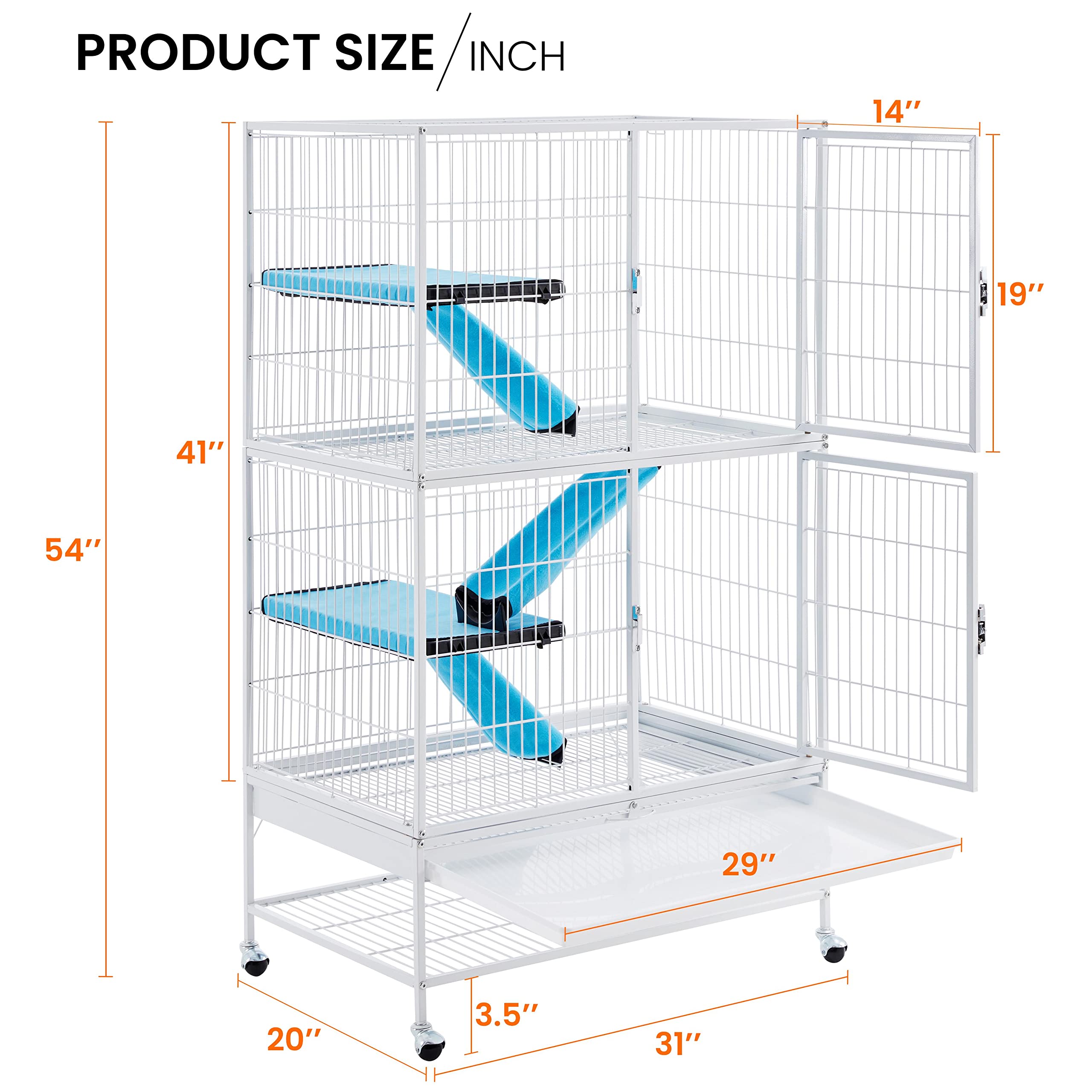 Yaheetech 2-Story Ferret Cage for Small Animals, Metal, White, 31"L x 20"W x 54"H, Model 611117, Includes 2 Removable