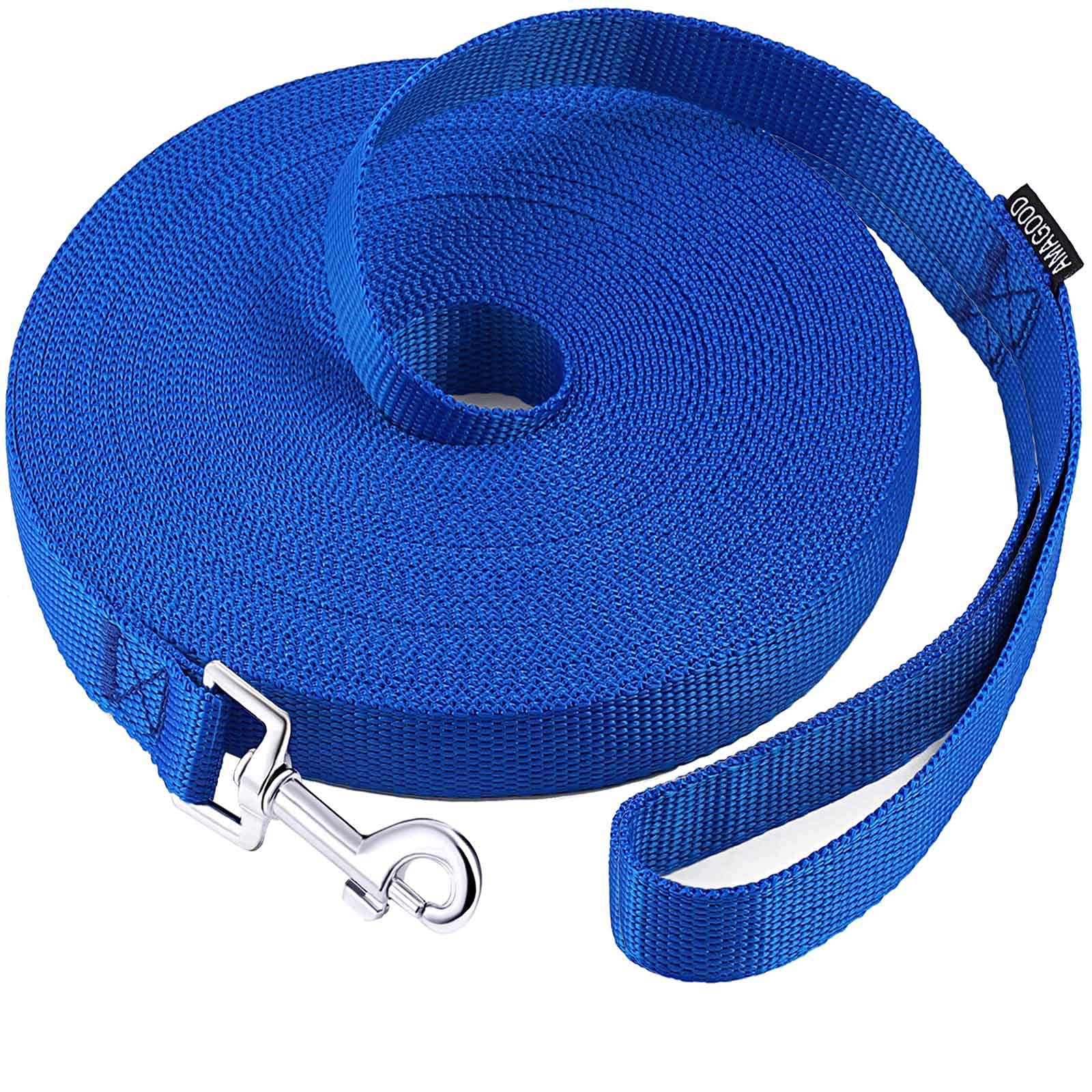 Amagood Dog/Puppy Obedience Recall Training Agility Lead-15 Ft 20 Ft 30 Ft 50 Ft Long Leash-For Dog Training,Tie Out,Play,Safety,Camping (50 Feet, Blue)