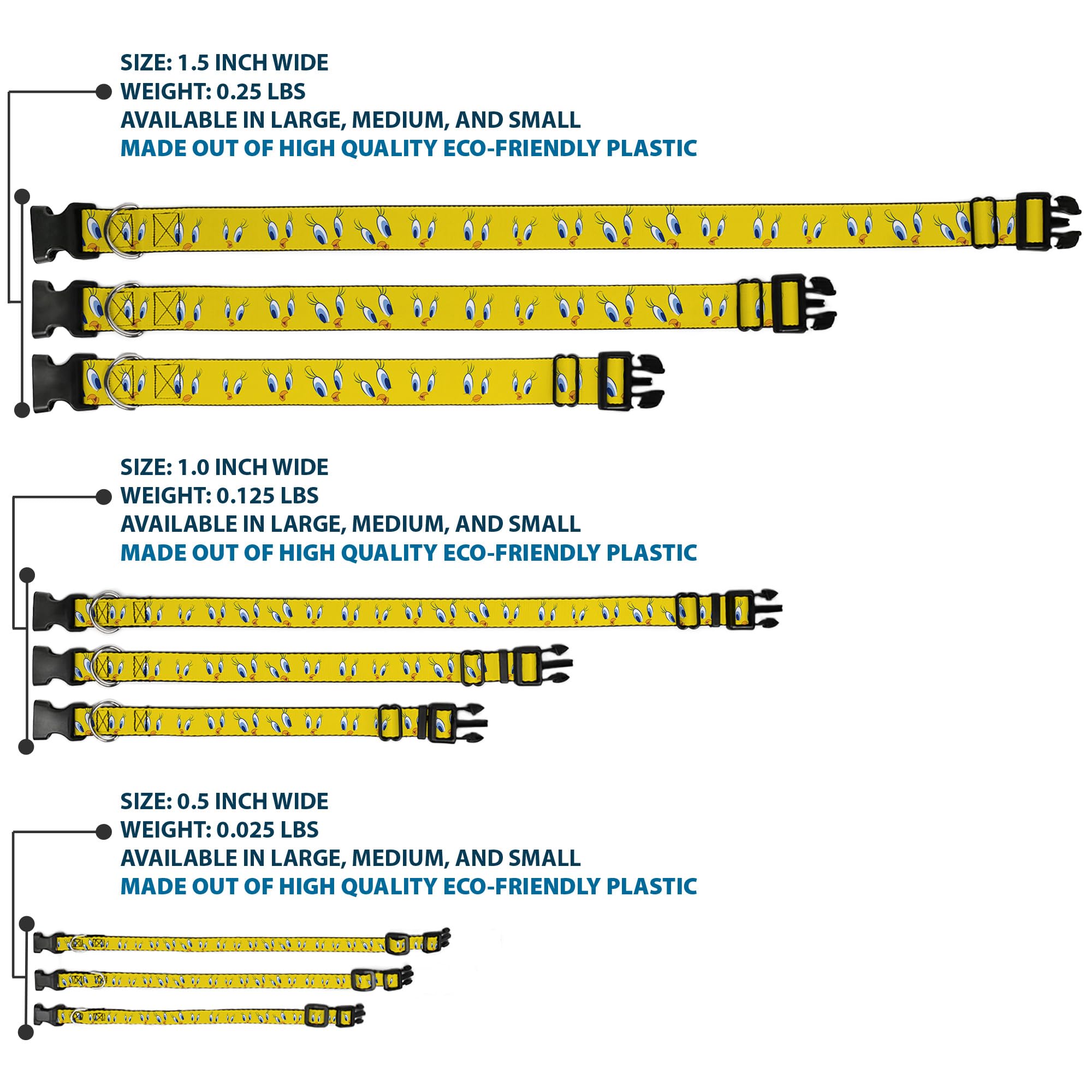 Buckle-Down Plastic Clip Collar - Tweety Bird Expressions2 - 1/2' Wide - Fits 8-12' Neck - Medium