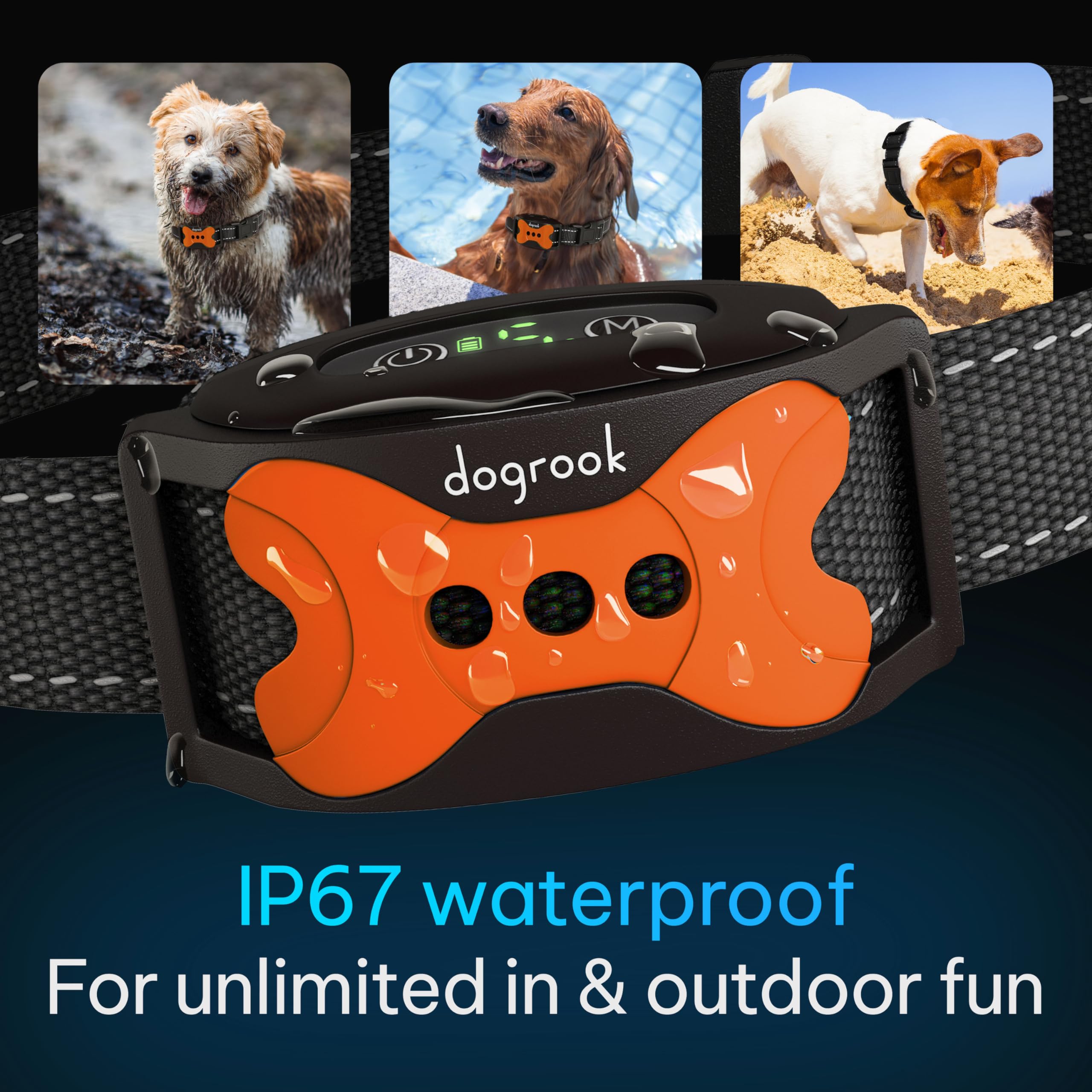 DogRook Dog Bark Collar - Rechargeable, Waterproof, No Shock, Adjustable 8-110 lbs, Orange, 5 Sensitivity Levels for All Dogs