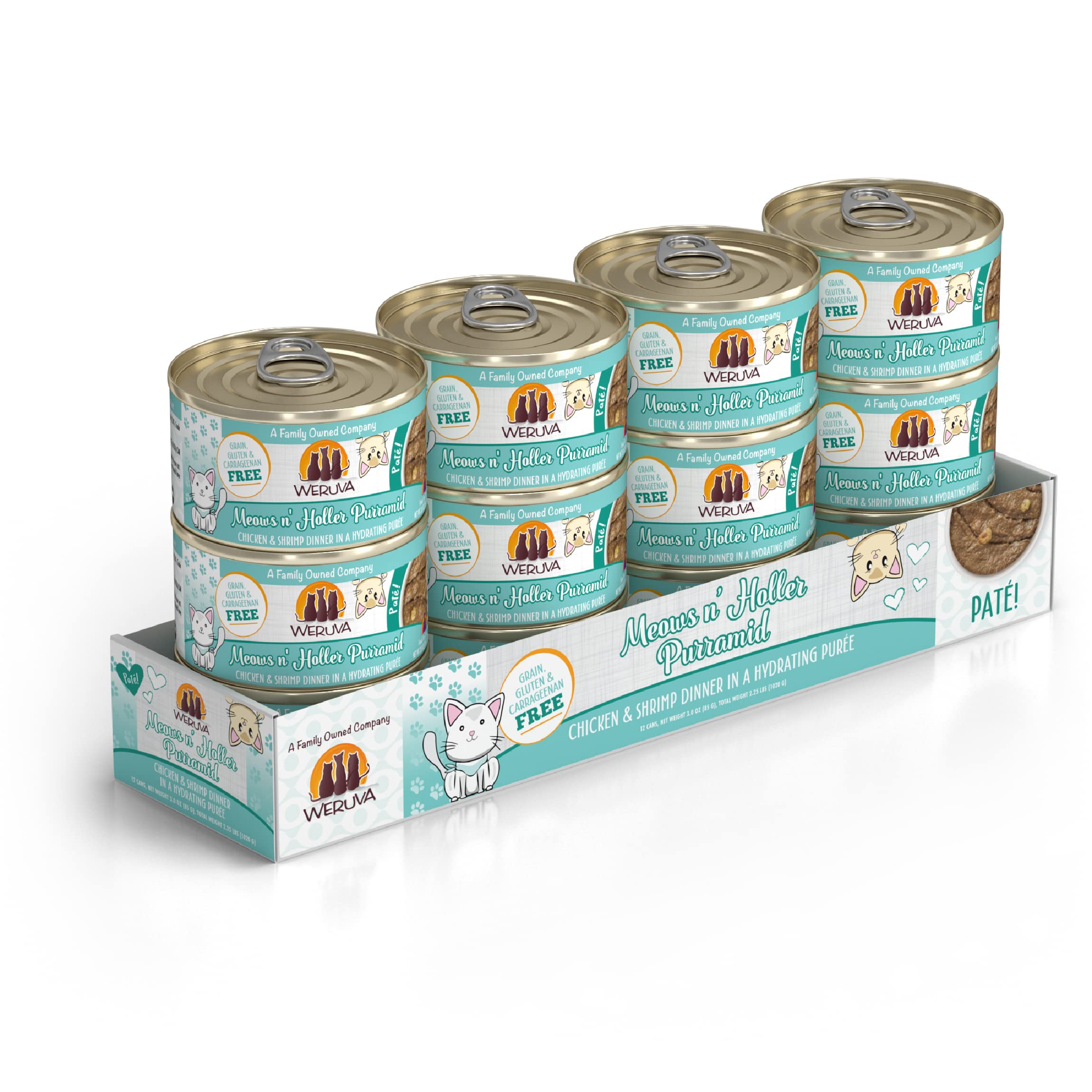 Weruva Wet Cat Food, Meows n Holler PurrAmid with Chicken and Shrimp Pate, 3oz Can, Pack of 12