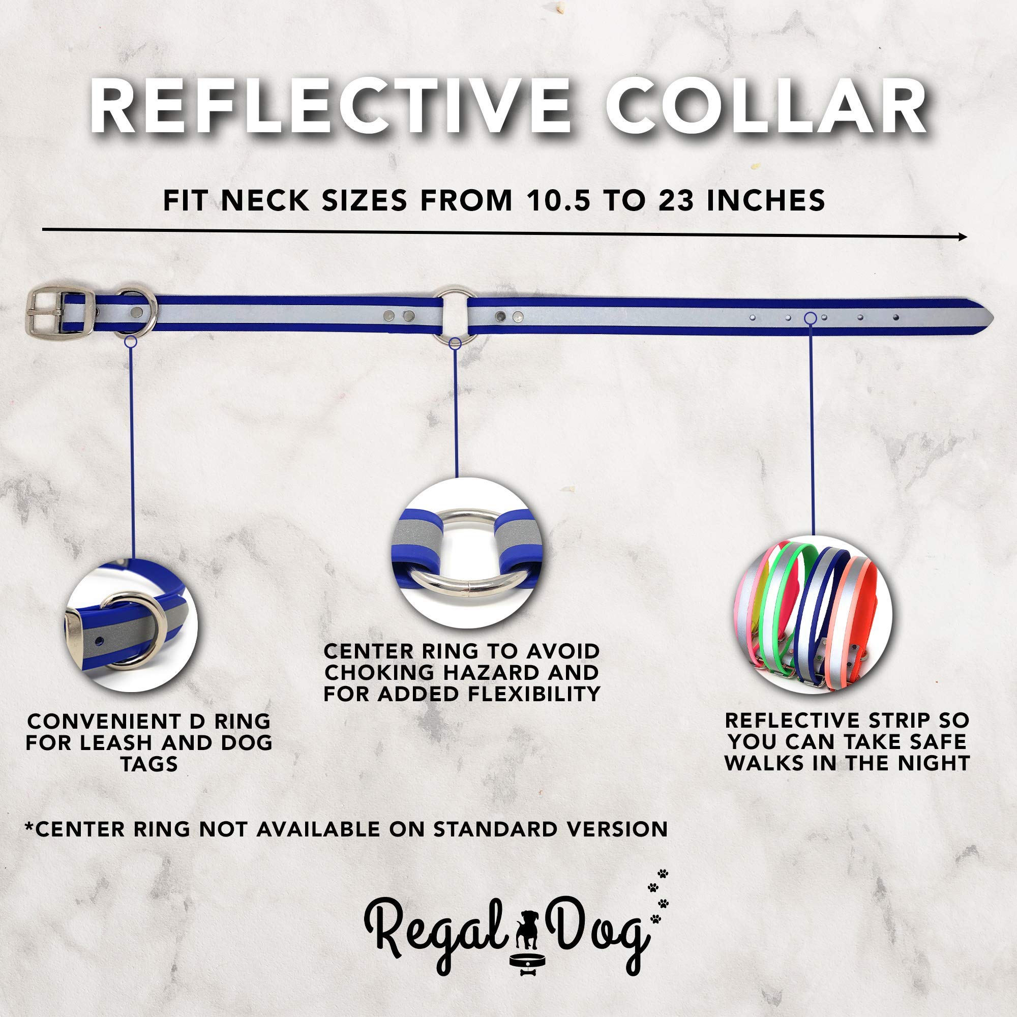 Regal Dog Products Medium Black Heavy Duty Reflective Dog Collar With Durable Metal Buckle And D Ring Adjustable, Chew Proof & Waterproof Center Ring | Strong Small Dog Collar