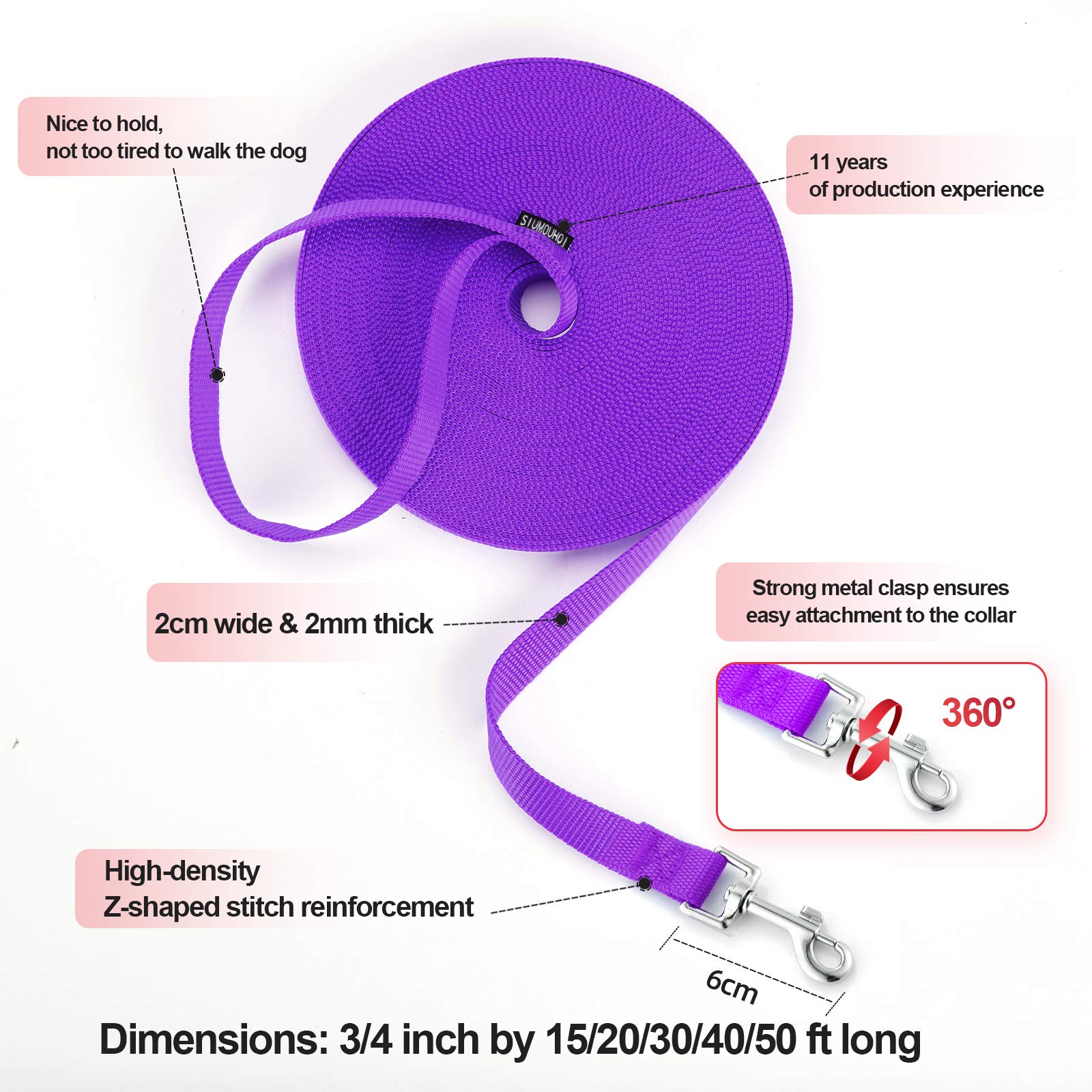 Siumouhoi Dog/Puppy Subject To Recall Training And Behavior Training Aided Rope-15 Ft 20 Ft 30 Ft 40 Ft 50 Ft Training Leash, Ex