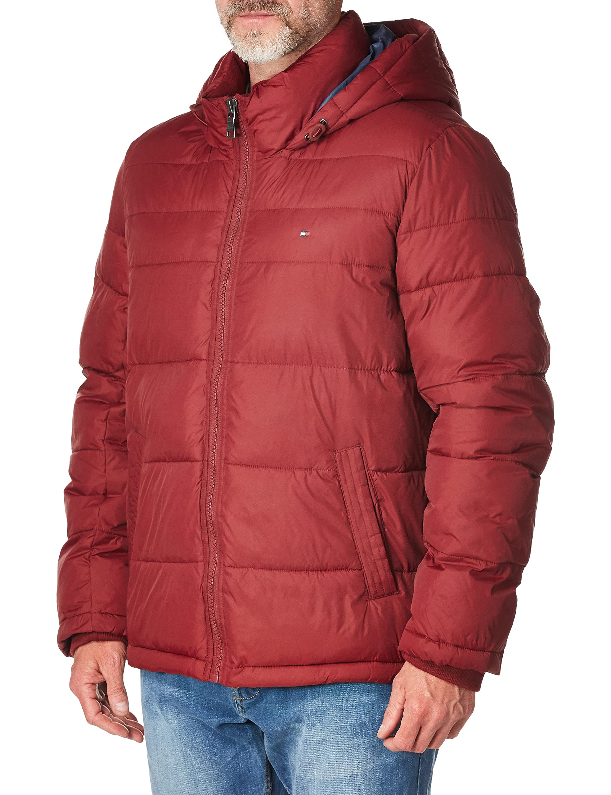 Tommy Hilfiger Mens Hooded Puffer Jacket, Red, Medium