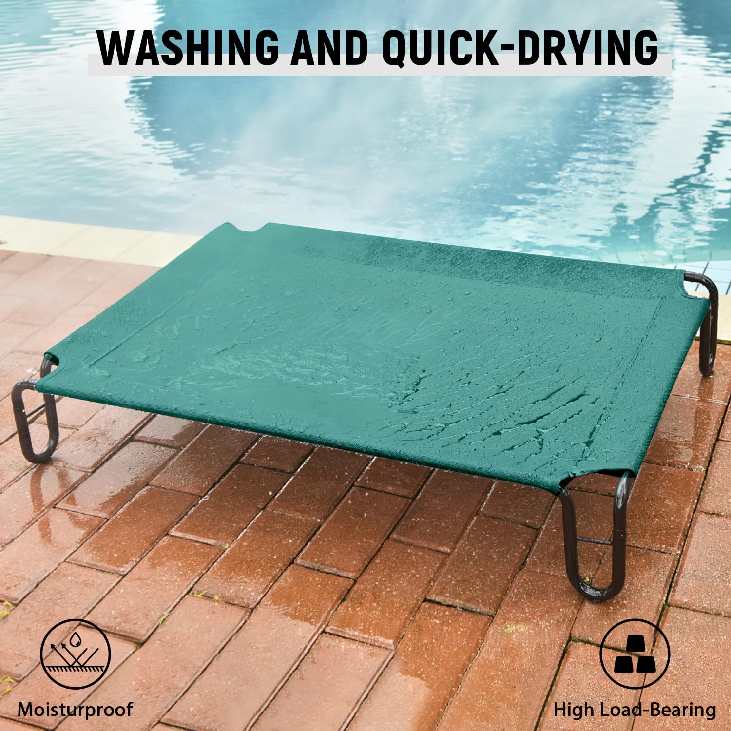 Pettycare Elevated Outdoor Dog Bed - Dog Cots Beds For Small Dogs, Waterproof Raised Dog Bed Easy To Assemble, Cooling Elevated Dog Bed With Teslin Mesh, Durable, Non Slip, Up To 35 Lbs,Green