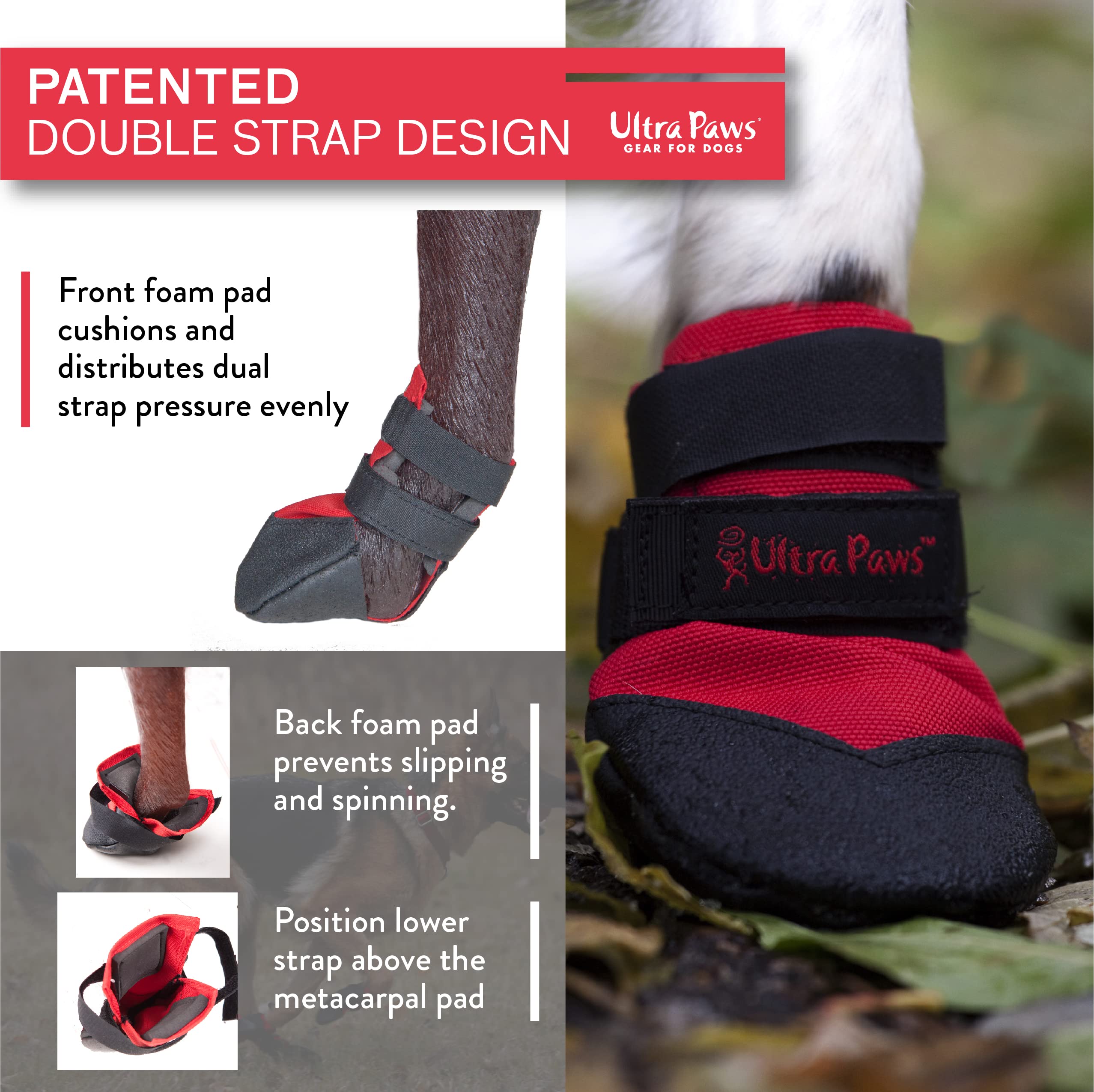 Ultra Paws Rugged Dog Boots and Paw Protectors for Small, Medium and Large Dogs Red (Size 4)