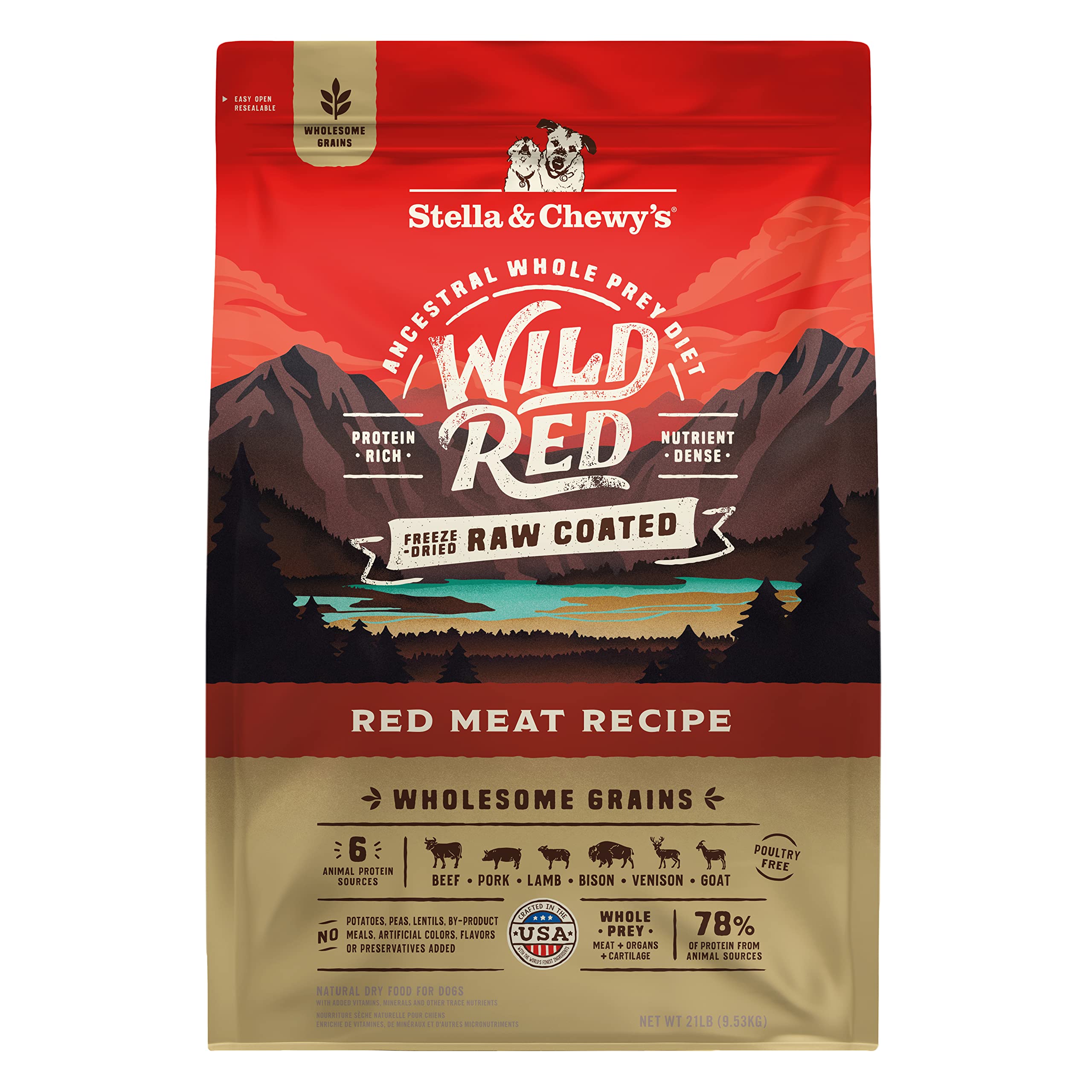 Stella & Chewys Wild Red Dry Dog Food Raw Coated High Protein Wholesome Grains Red Meat Recipe, 21 lb. Bag