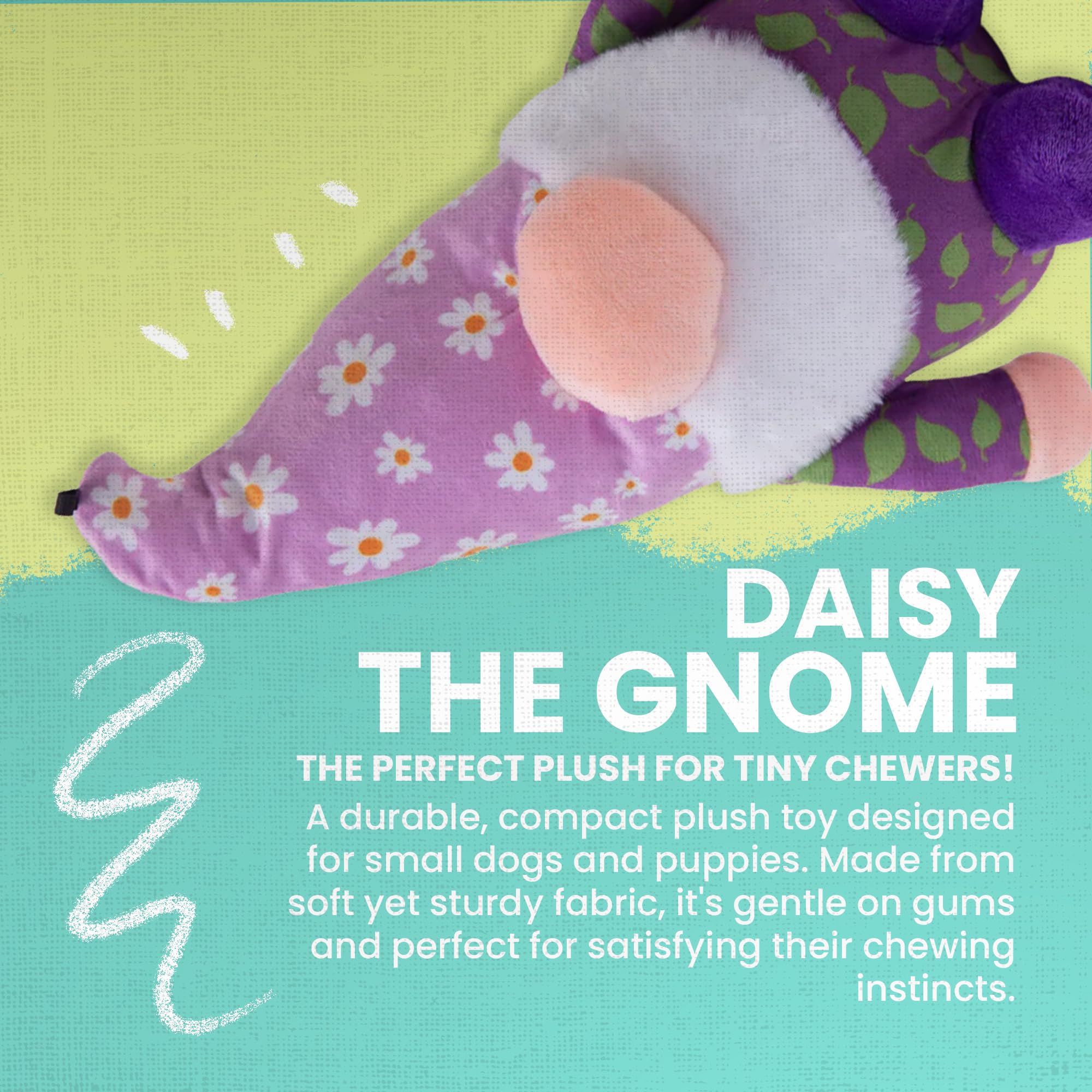 Snugarooz Daisy The Gnome Plush Dog Toy With Repair Patch ?Soft - Crinkly & Squeaky Fun - Perfect For Medium Dogs - Made From Recycled Materials