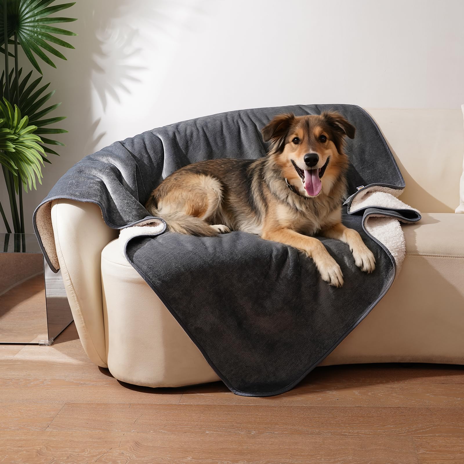 Sunheir Waterproof Blanket for Bed & Couch, Reversible Soft Sherpa Fleece Flannel Throw 50X60, Leakproof Spill-Proof Dog Pet Bla
