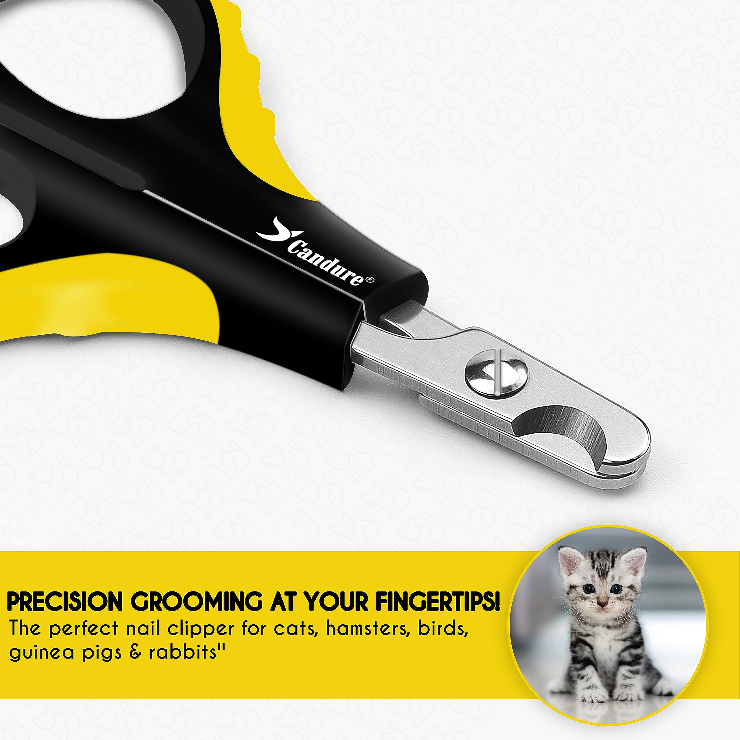 Candure Cat Nail Clipper - Stainless Steel Trimmers for Small Pets, Dark Yellow, Model TY