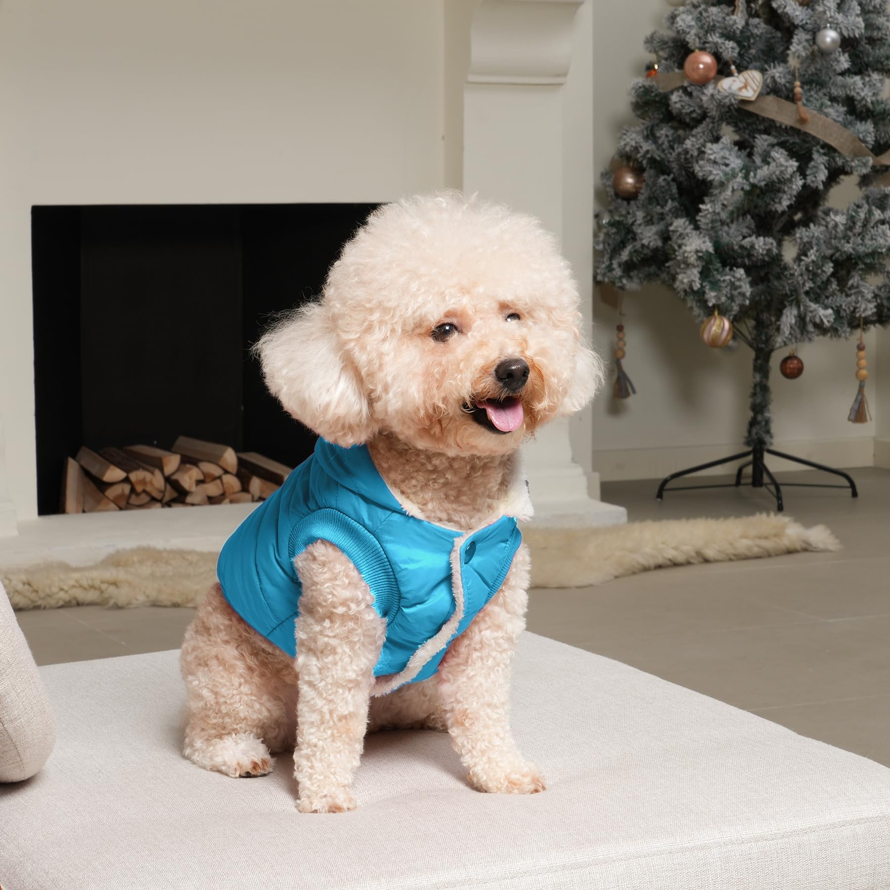 Vecomfy Fleece Lining Extra Warm Dog Hoodie In Winter For Large Dogs Jacket Pet Coats With Hooded,Light Blue Xl