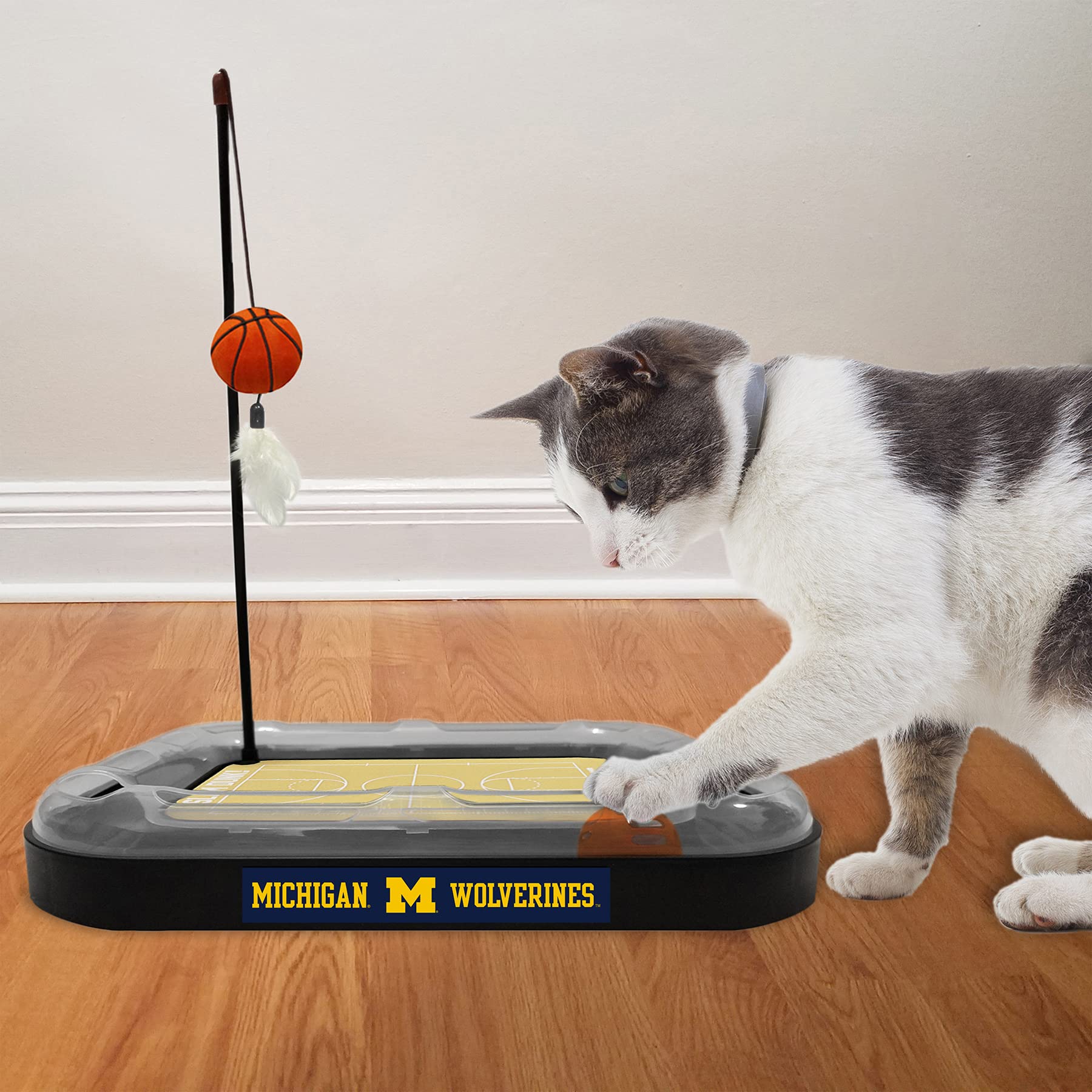 Cat Scratch Toy Ncaa Michigan Wolverines Reversible Basketball Court Felt/Cardboard Cat Scratcher Toy. Interactive Cat Ball Bell