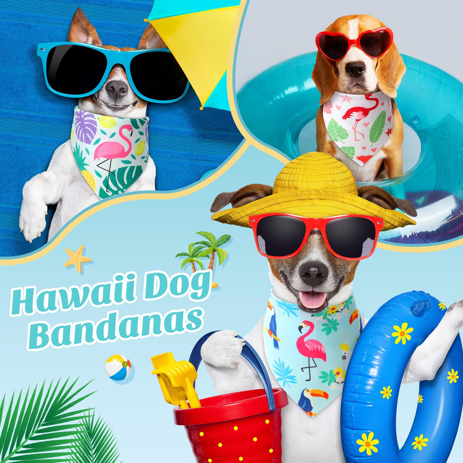 Weewooday 50 Pcs Hawaiian Dog Bandanas Bulk for Dogs Soft Bibs Adjustable Triangle Pet Bandana for Small Medium Large Costume(Ha