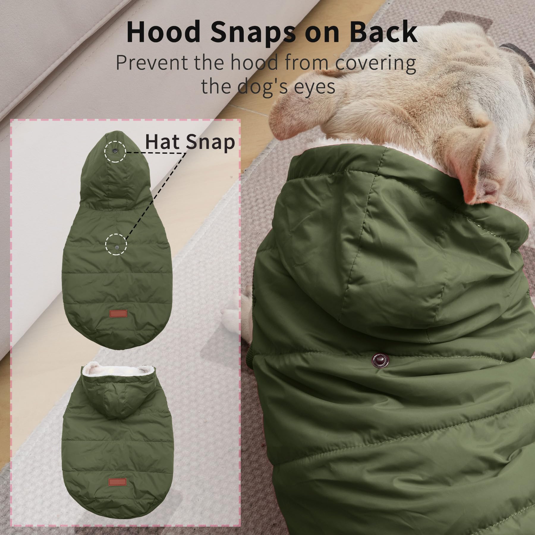 Vecomfy Fleece Lining Extra Warm Dog Hoodie In Winter For Small Dogs Jacket Puppy Coats With Hooded Green M