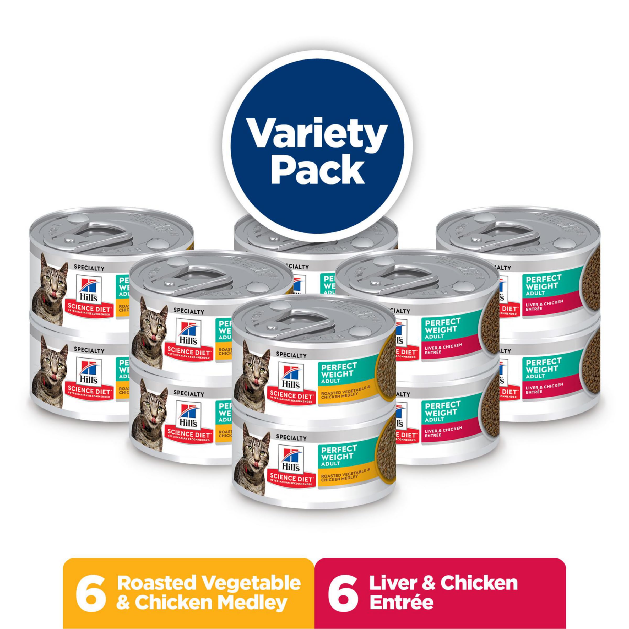 Hills Science Diet Perfect Weight, Adult 1-6, Weight Management Support, Wet Cat Food, Variety Pack: Liver & Chicken Minced; Ch
