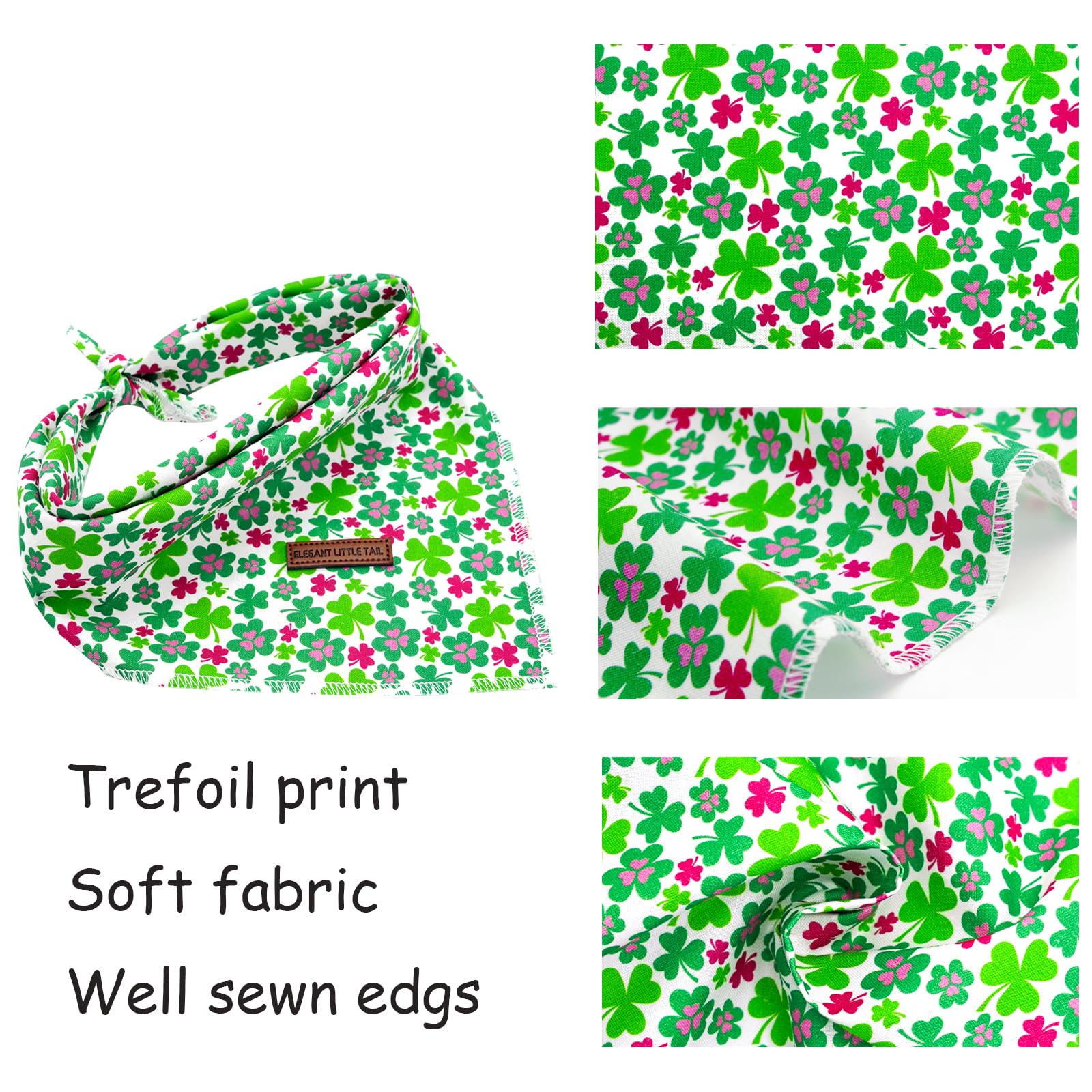 Elegant Little Tail Dog Bandanas - 1Pack Lucky Colver Pet Gift Washable Dog Scarf Holiday Girl Boy Square Dog Bib Kerchief Scarf
