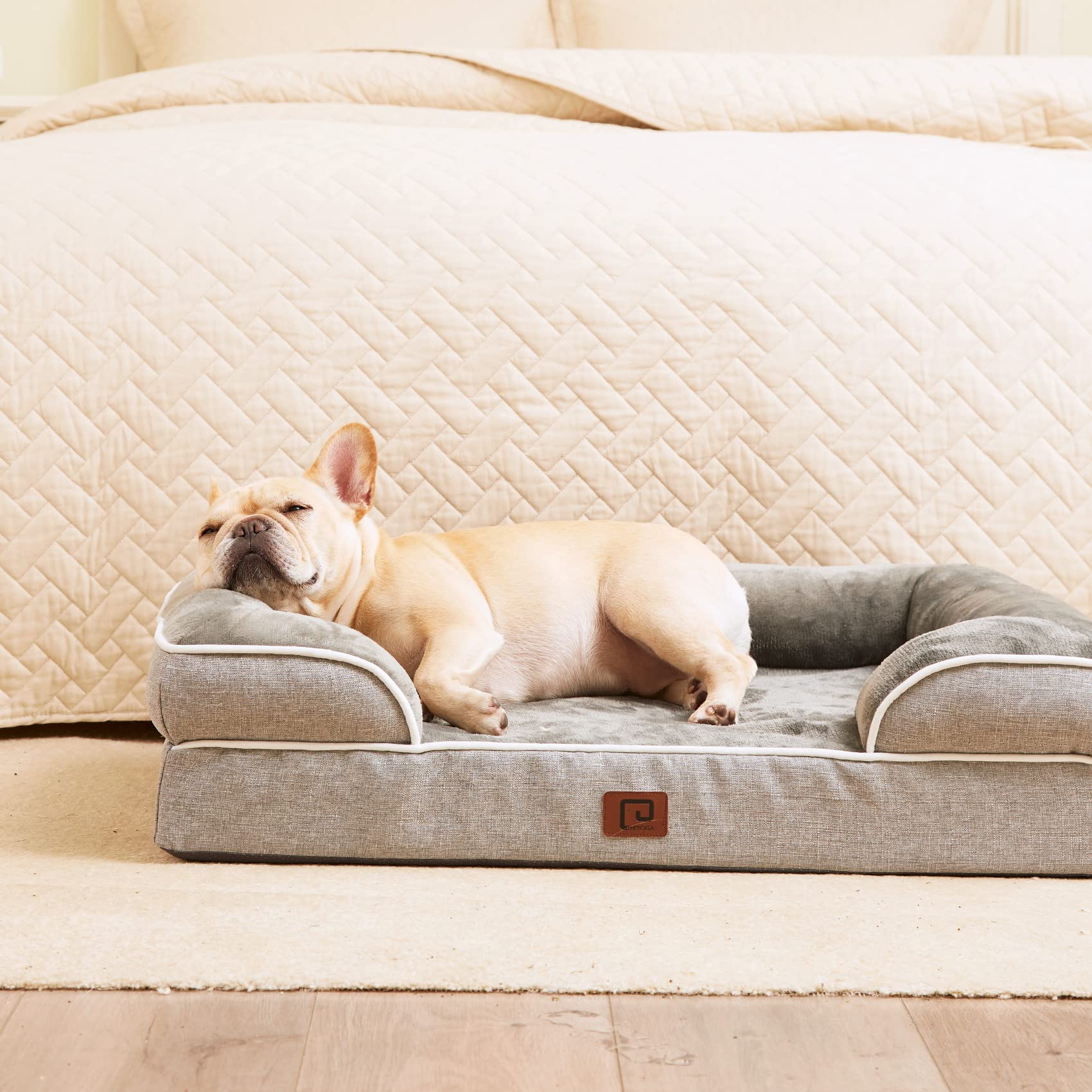 Eheyciga Orthopedic Dog Beds For Large Dogs, Waterproof Memory Foam Bed With Sides, Non-Slip Bottom And Egg-Crate Foam Couch Bed With Washable Removable Cover, Grey