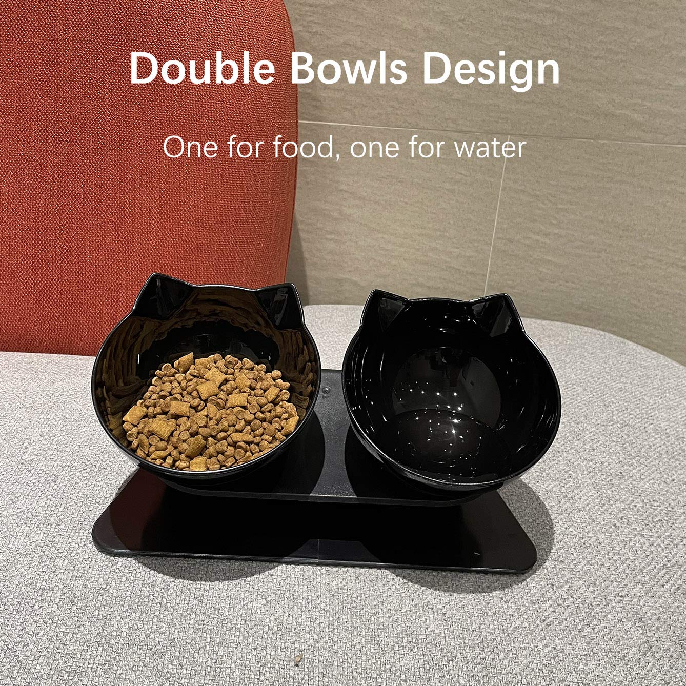 Luck Dawn Double Elevated Cat Bowls with Raised Stand, 15 Tilted cat Bowl Design Neck Guard Stand Raised Pet Food Water Feeder B