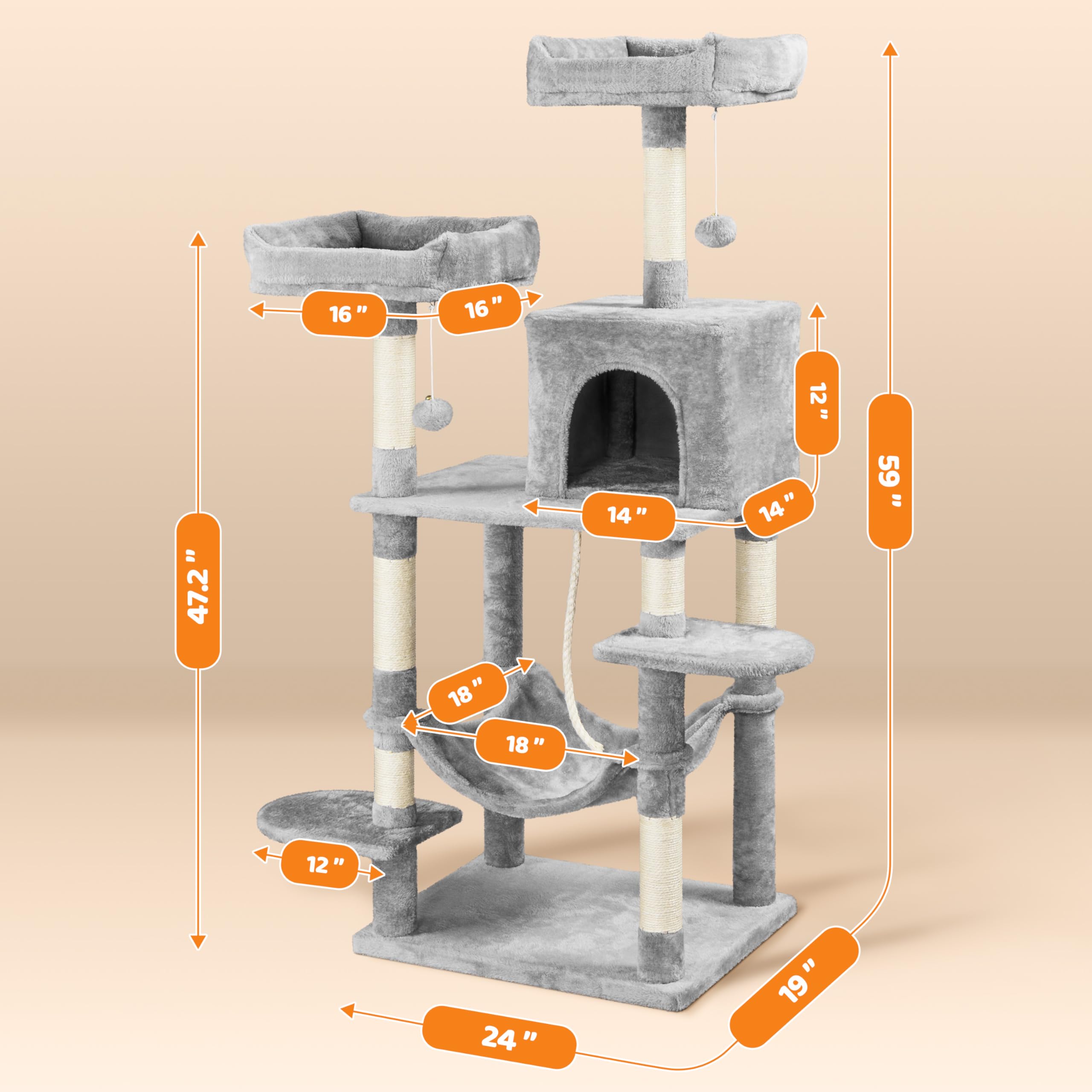 Topeakmart 59 Inches Cat Tree Cat Tower Stand House Condo With Big Hammock Scratching Post Kitty Pet Play House