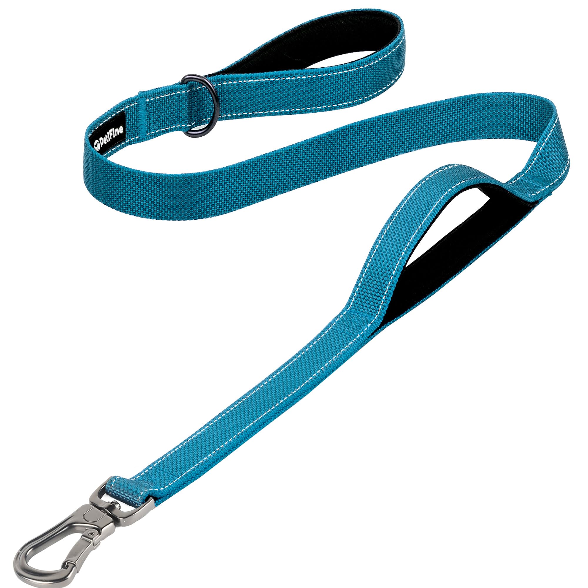 PetiFine Heavy Duty 4FT Dog Leash, Soft Padded Double Handle, Reflective Nylon, Blue