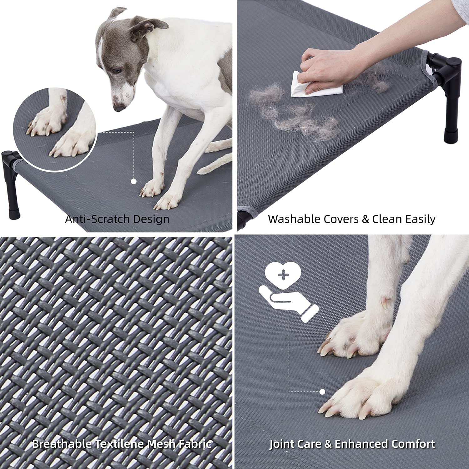 Pettycare Elevated Outdoor Dog Bed - Dog Cots For Medium Pet, Heavy Duty Raised Cot Waterproof, Cooling Pets Bed With Washable Durable Teslin Mesh And Non Slip Feet, 32 Inches, Grey