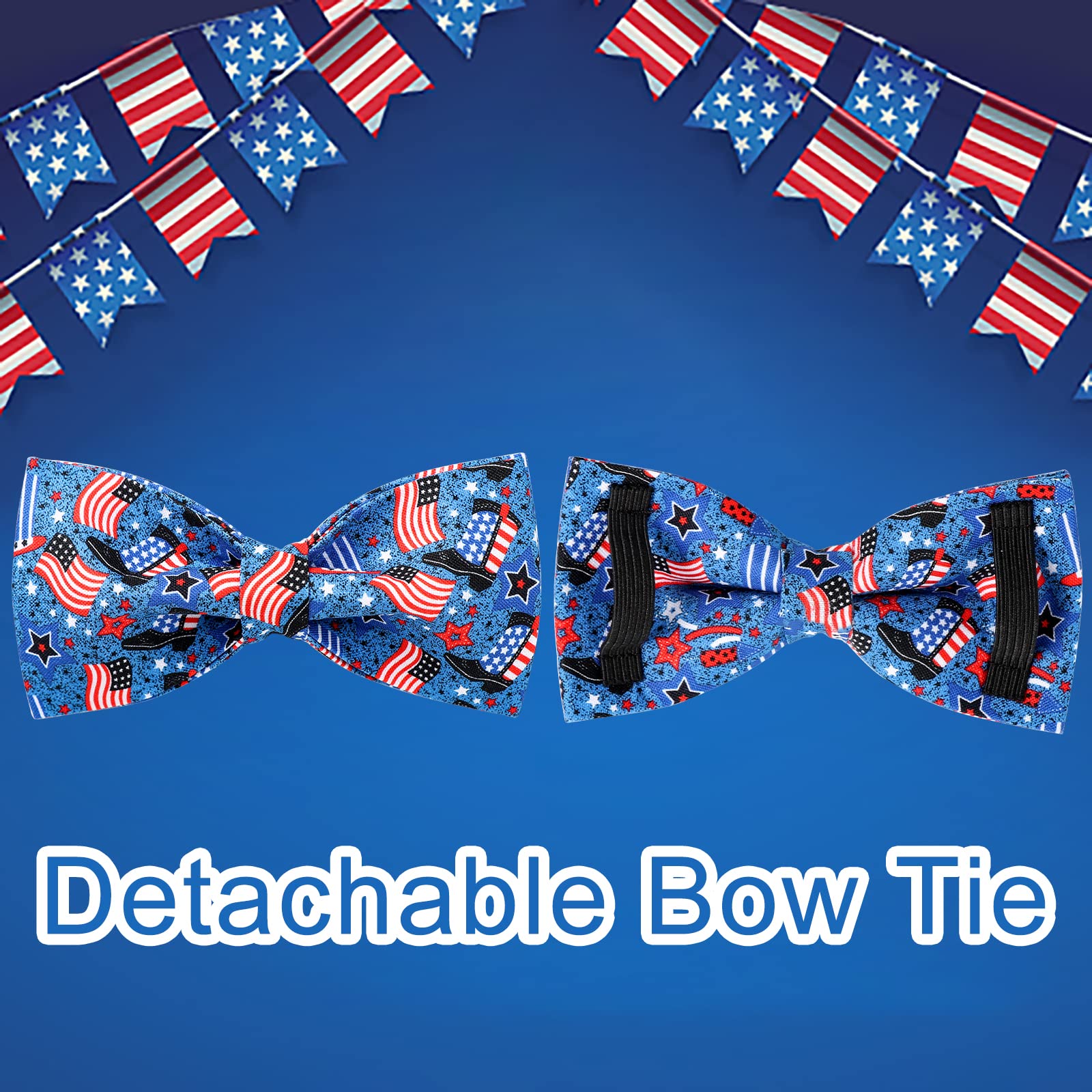 Up Urara Pup Patriotic Dog Collar With Bow Tie, 4Th Of July Bowtie Dog Collar, American Flag Collar For Puppy Boy Girl Dog Or Ca