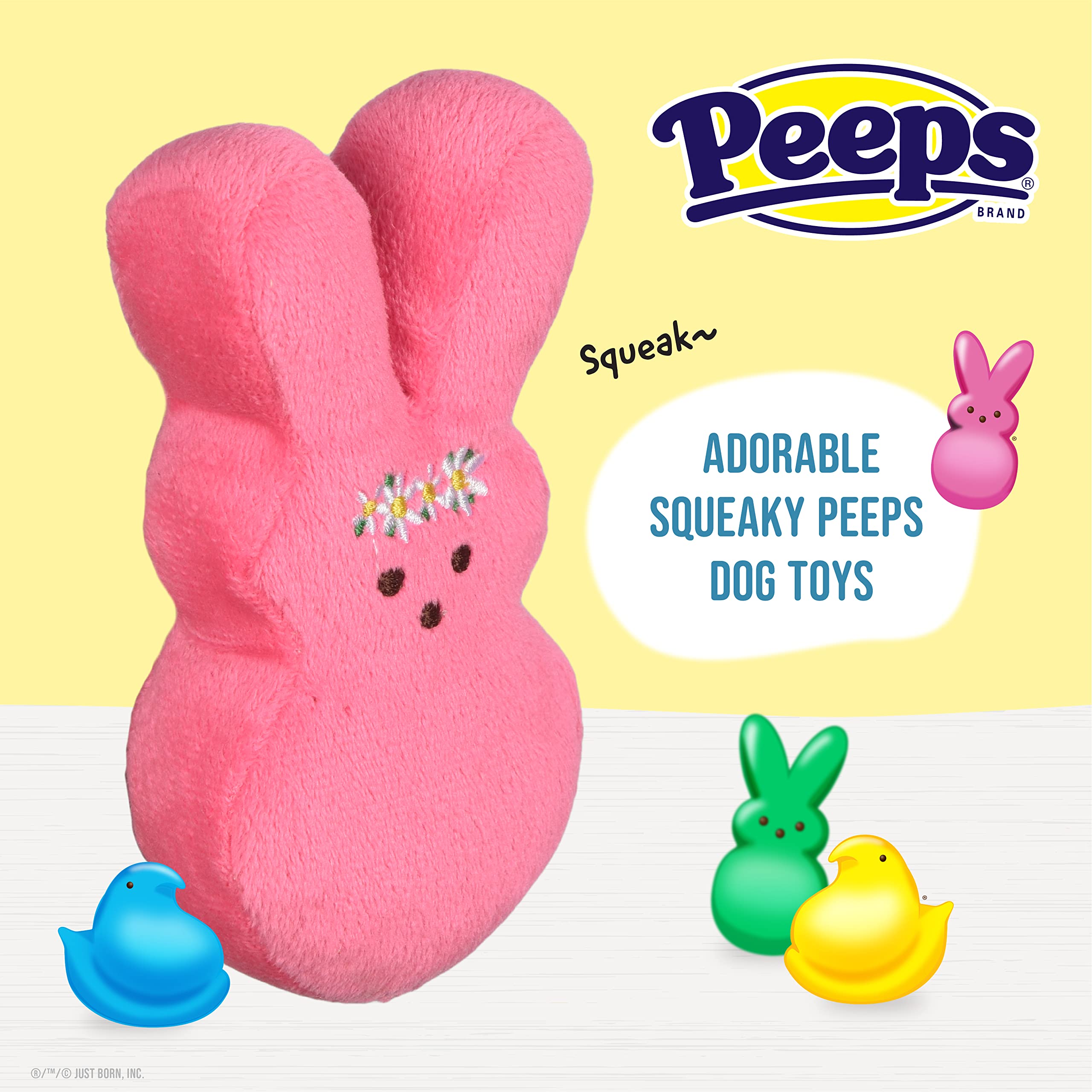 Peeps Plush Bunny Dog Toy, Medium 6 Inch, Pink Flower, Soft & Cuddly, Squeaky for Easter & Everyday Fun