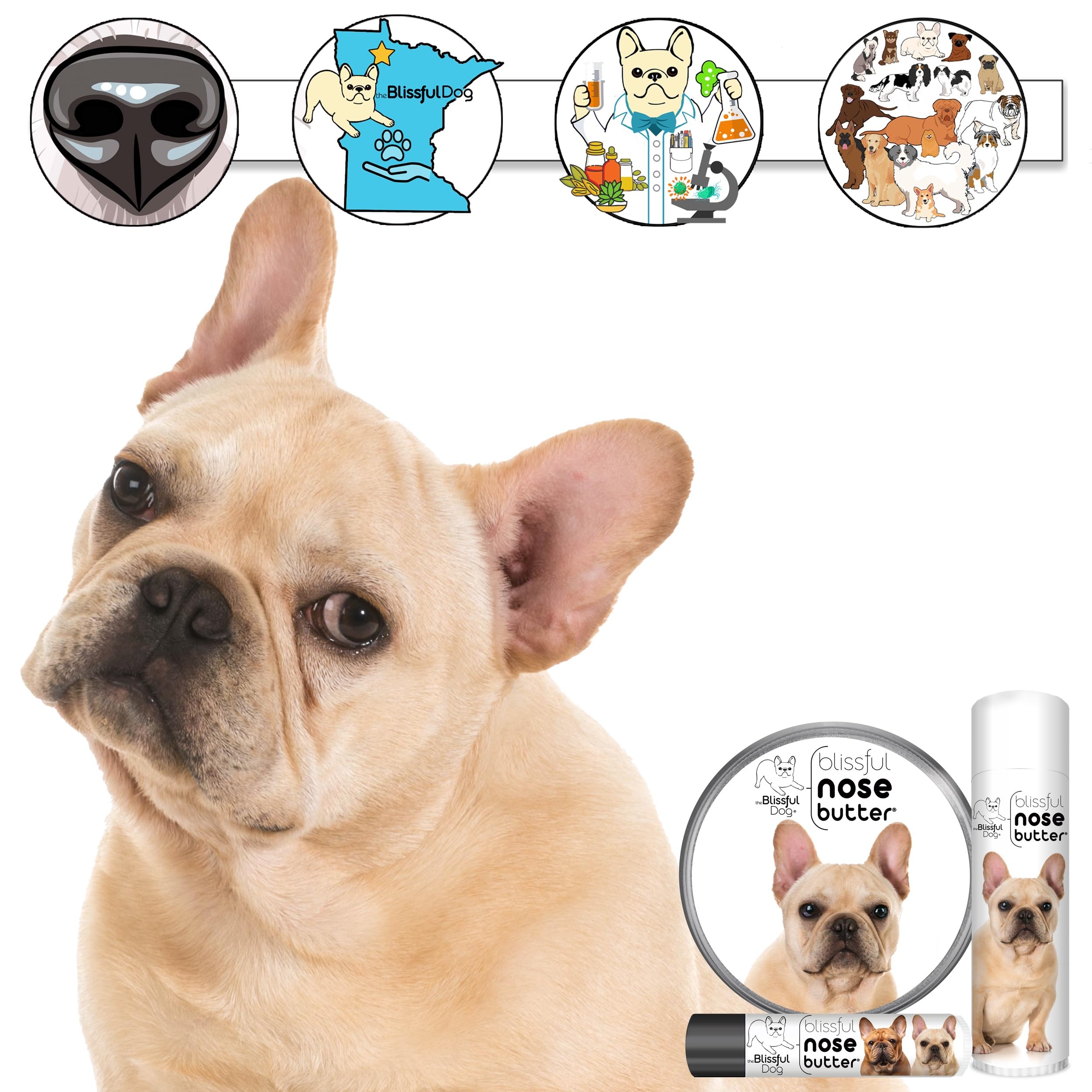 The Blissful Dog French Bulldog Fawn Unscented Nose Butter - Dog Nose Butter, 8 Ounce