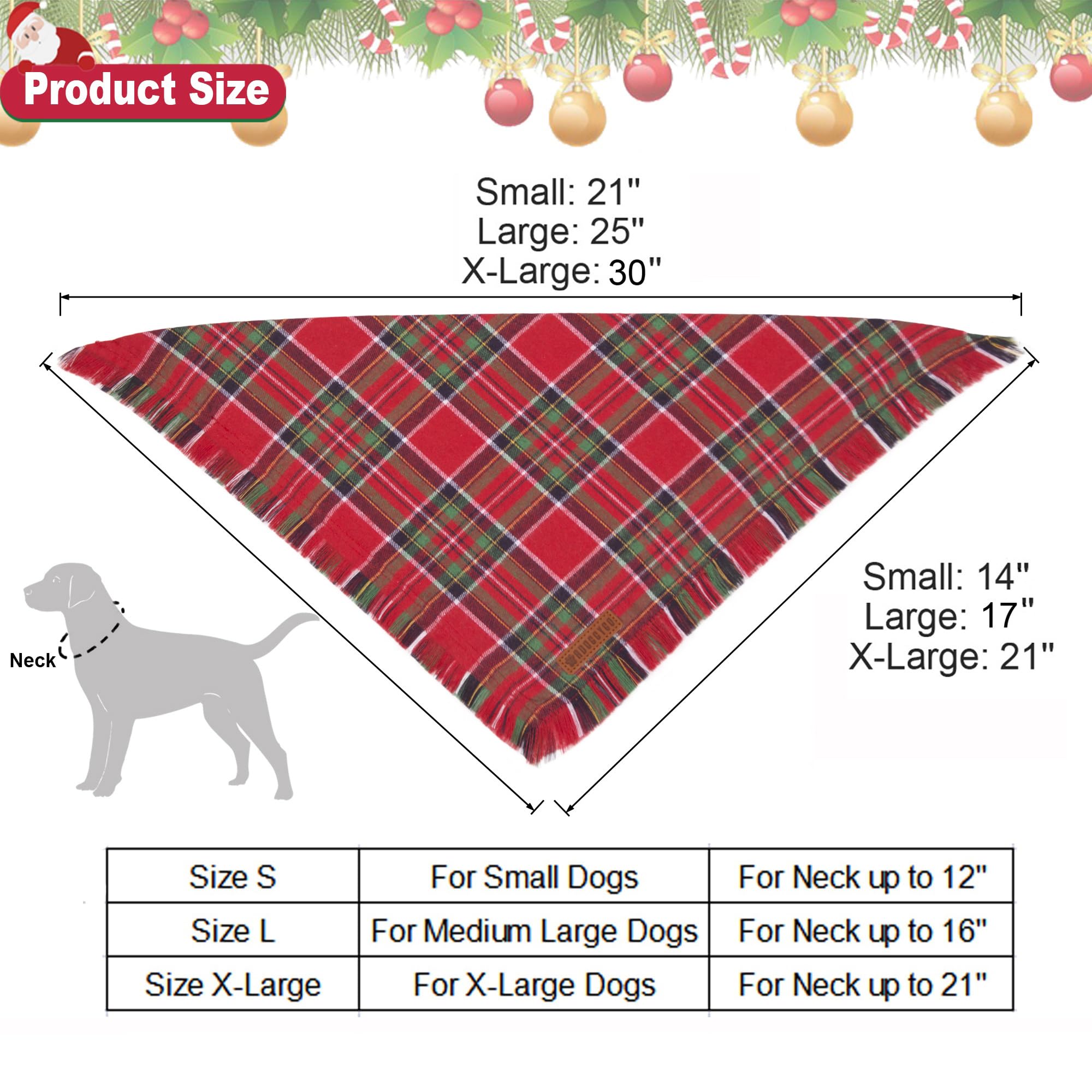 Adoggygo Christmas Dog Bandanas With Tassels Edges, Stylish Plaid Dog Christmas Scarf Bib, Multiple Sizes Offered, Plaid Bandanas For Medium Large Dogs (Christmas-1, Large)