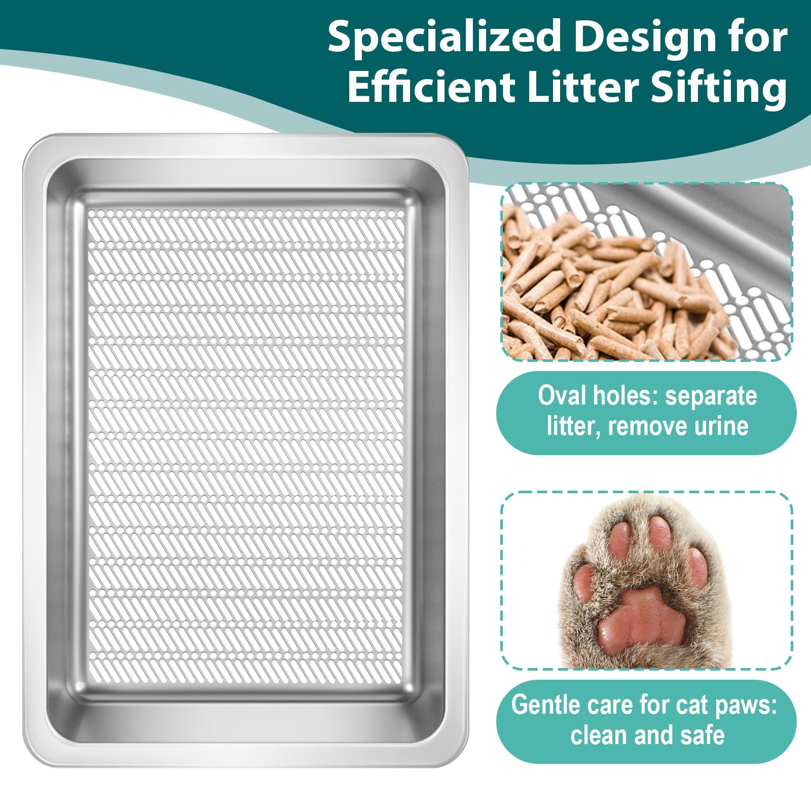 Amibud Stainless Steel Sifting Litter Box For Pine Pellets,Sifting Cat Litter Box For Wood Pellets,Extra Large Sifter Litter Pan