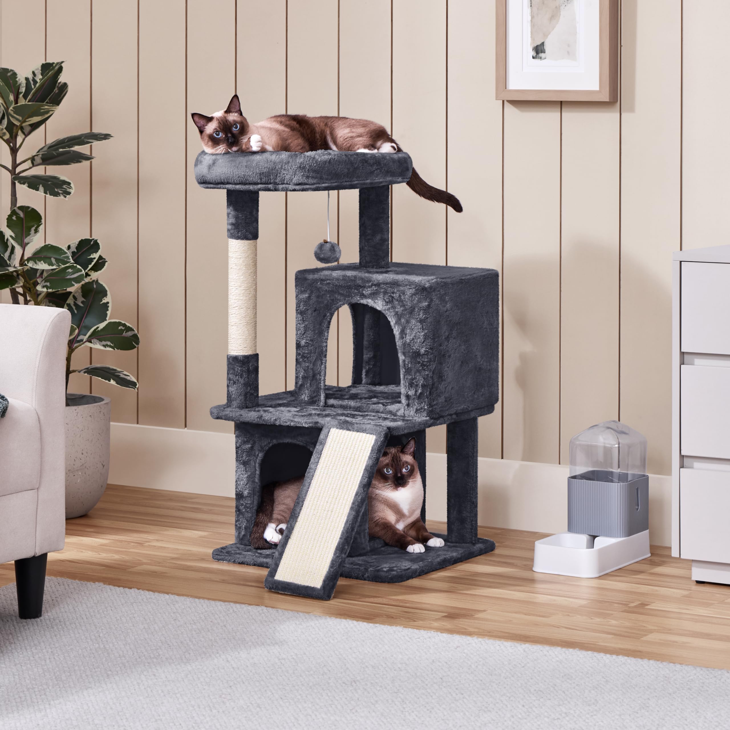 Yaheetech Cat Tree For Indoor Cats, 36In Cat Tower Cat Condo W/Extra Large Perch, Scratching Posts, Scratching Board, Dangling B