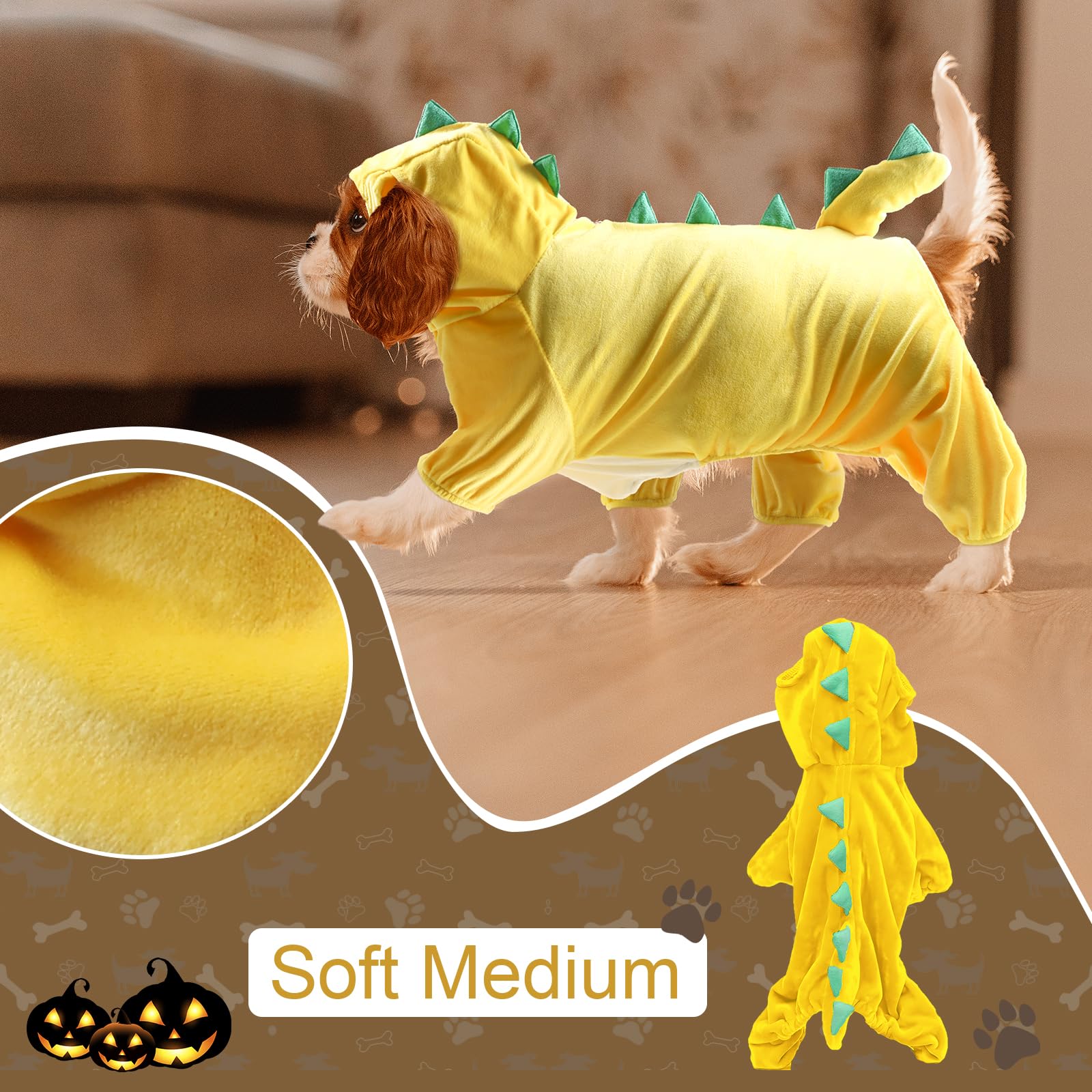 Nacoco Halloween Dog Dinosaur Costume - Pet Clothes Design Hoodie Yellow For Medium & Large Dog(Yellow, L)