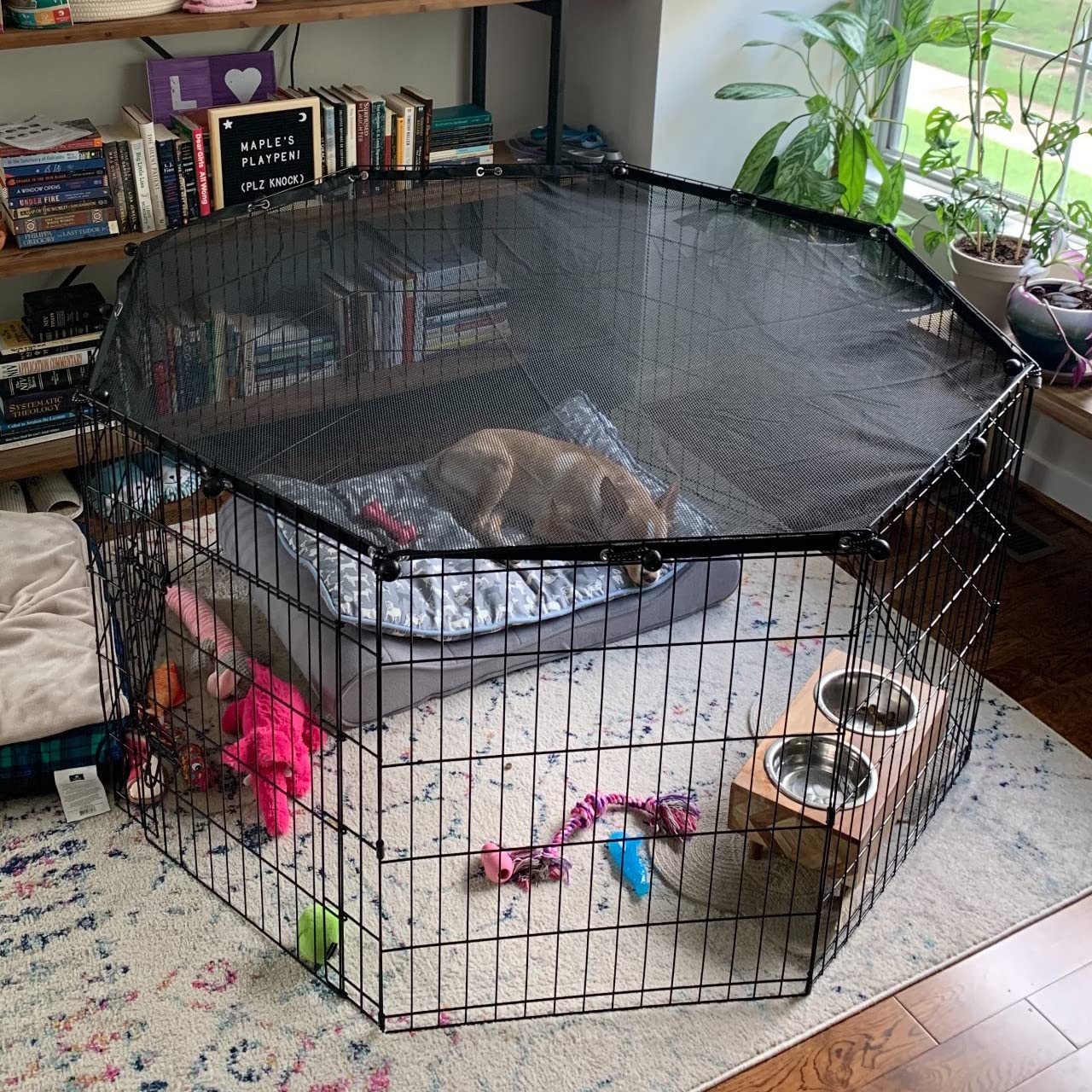 YGCASE Universal Dog Playpen Top Cover - Polyester, Fits 24" Wide Pen, Black/Grey/Silver, Provides Shade & Security for Indoor/Outdoor Use