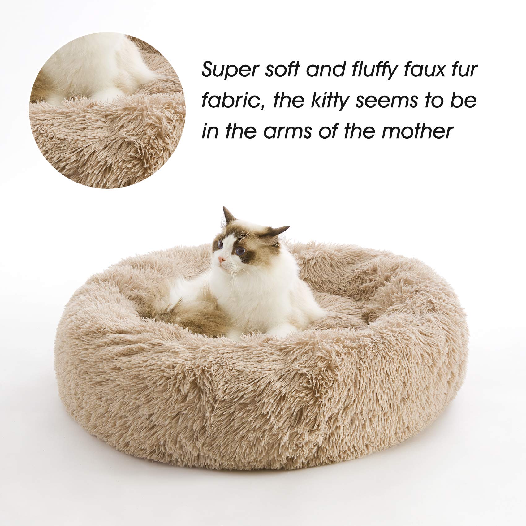 Calming Dog Bed & Cat Bed, Anti-Anxiety Donut Dog Cuddler Bed, Warming Cozy Soft Dog Round Bed, Fluffy Faux Fur Plush Dog Cat Cushion Bed For Small Medium Dogs And Cats (20'/24'/27'/30')