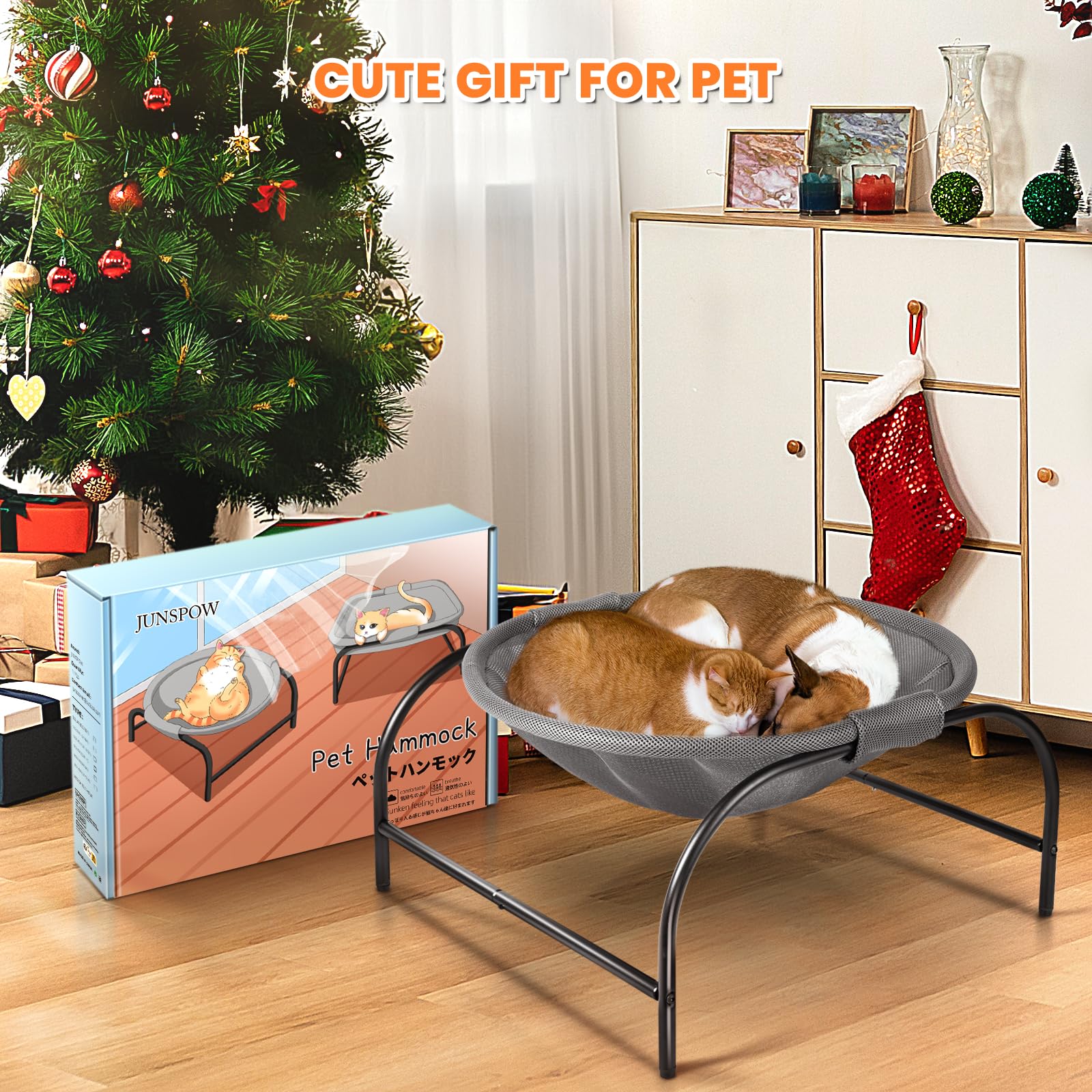 Junspow Cat Bed [Large Size] Dog Bed Pet Hammock Bed Free-Standing Cat Sleeping Cat Supplies Pet Supplies Whole Wash Stable Structure Detachable Excellent Breathability Easy Assembly