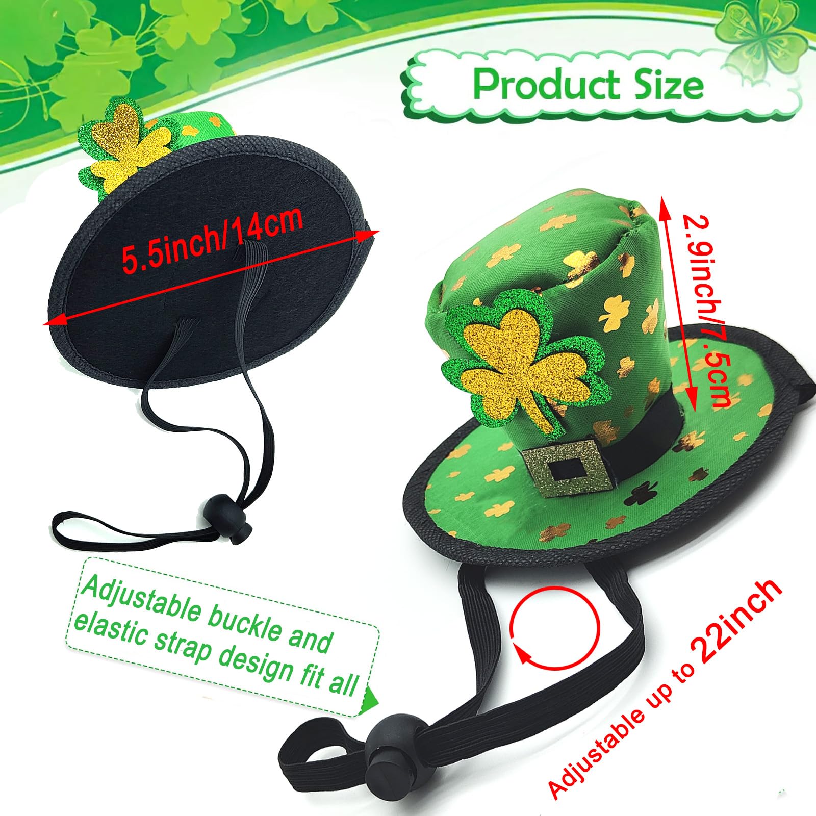 St Patrick'S Day Dog Costume 3 Pcs Irish Leprechaun Green Tall Hat Pet Shamrock Sunglasses Bow Tie Kit For Medium Large Dogs Sai
