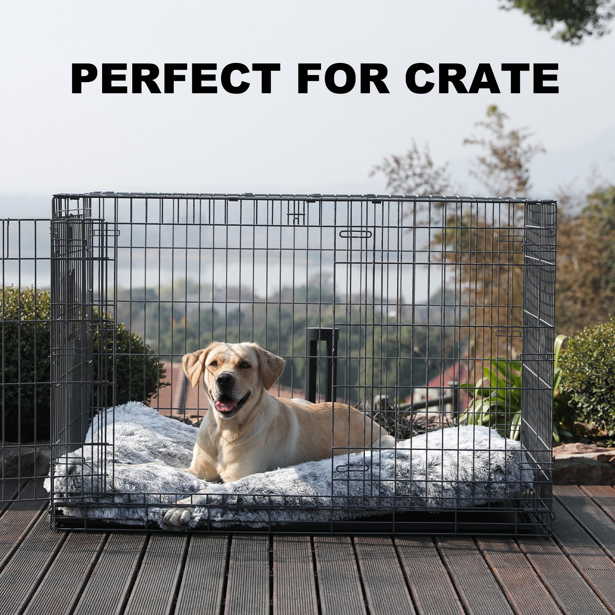 Bedfolks Waterproof Kennel Pad - Plush Dog Bed, Xxl Crate Bed 47''X29'', Washable Dark Grey Faux Fur Cover