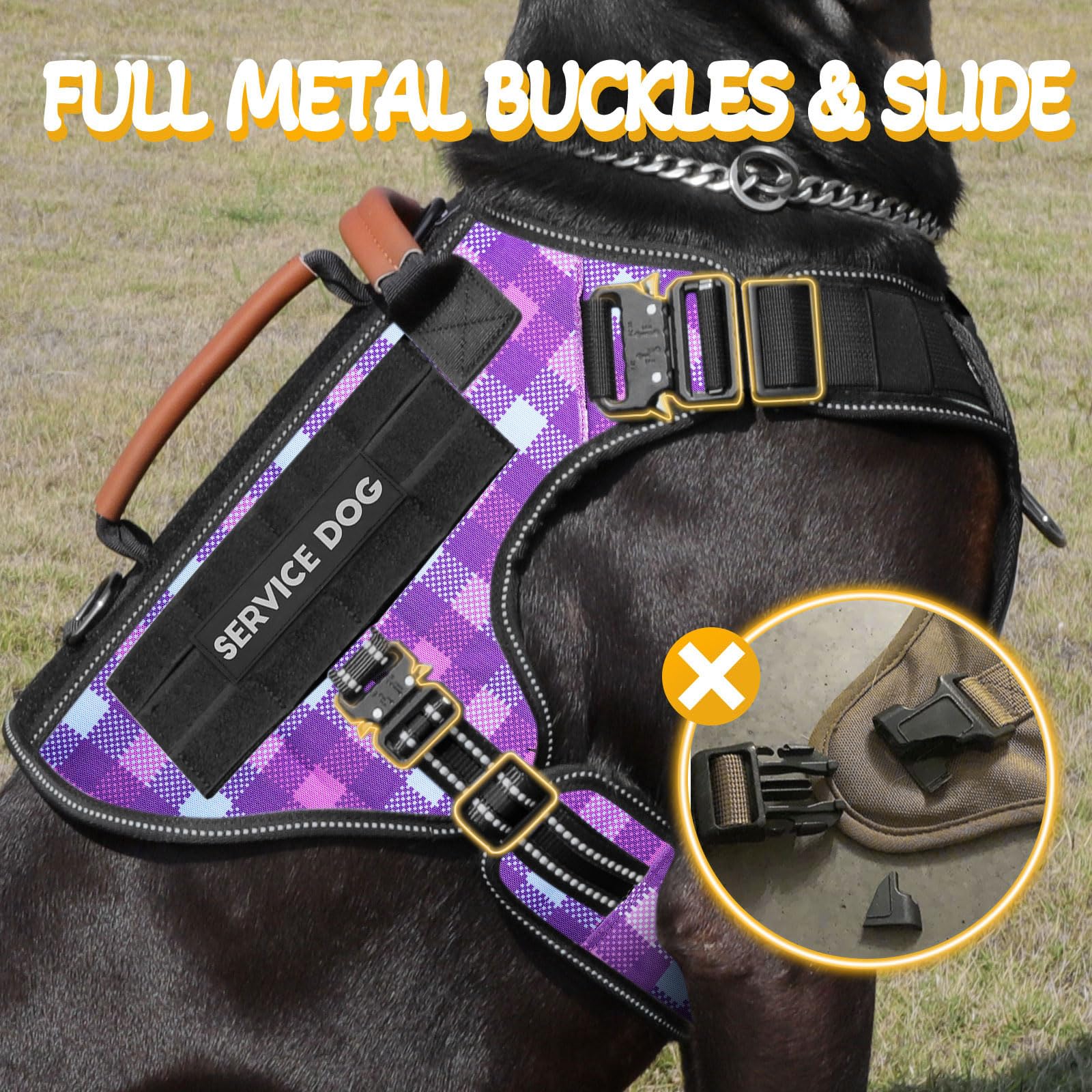 Tactical Dog Harness - HEYCAHVA Service Dog Vest Full Metal Buckles for Medium Large Dog Reflective No Pull Harnesses Vest with