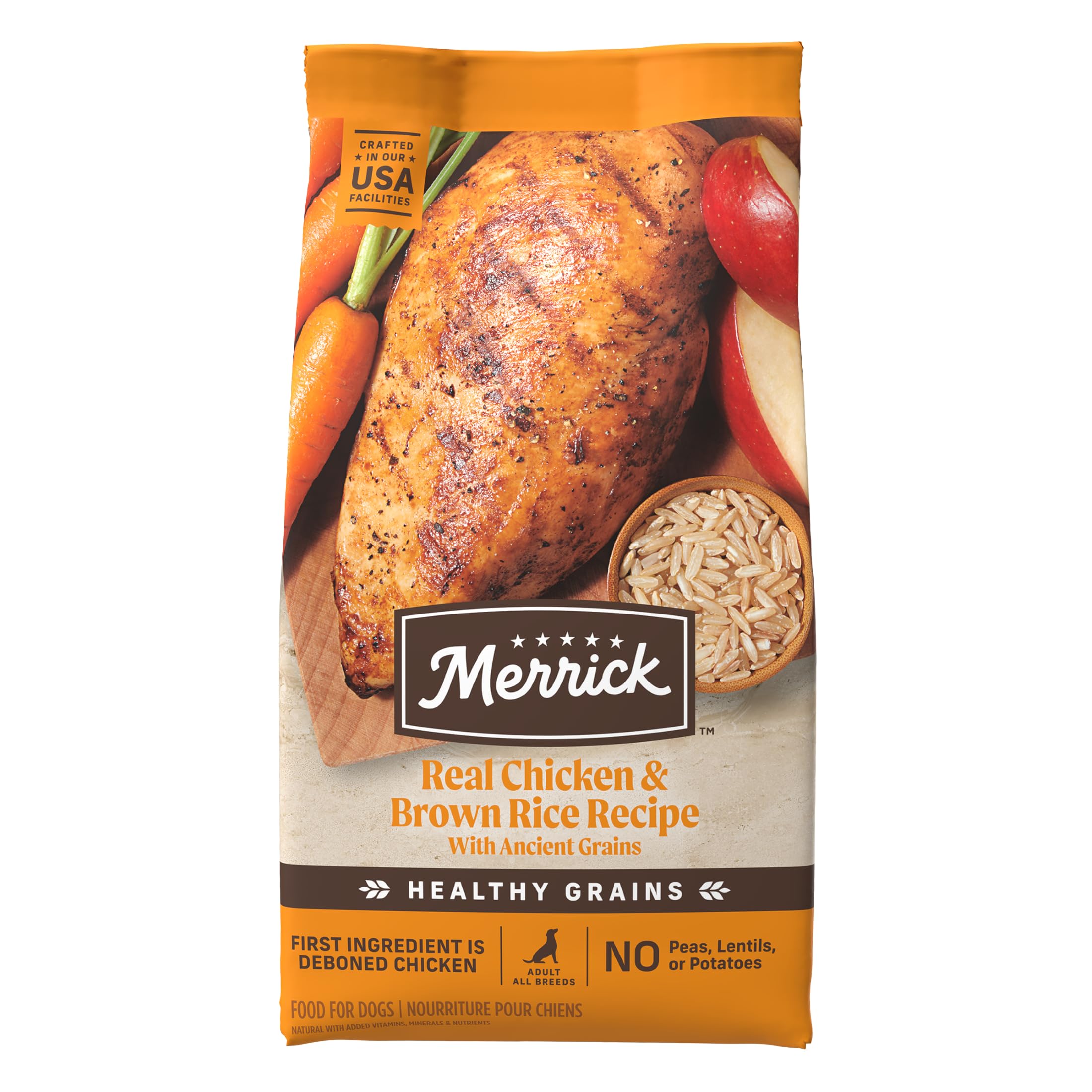 Merrick Healthy Grains Premium Adult Dry Dog Food, Wholesome And Natural Kibble With Chicken And Brown Rice - 4.0 lb. Bag