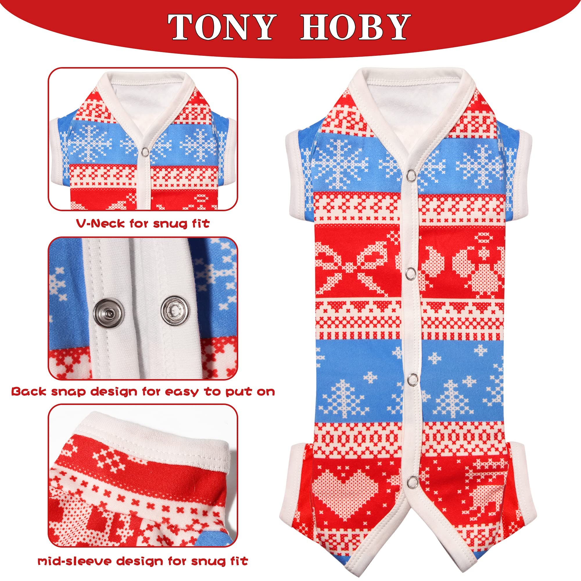 TONY HOBY Dog Pajamas, Dog Jumpsuit with Snoeflake Pattern, Warm Dog Shirts for Small Medium Dog (Red&White, Girl, XL)