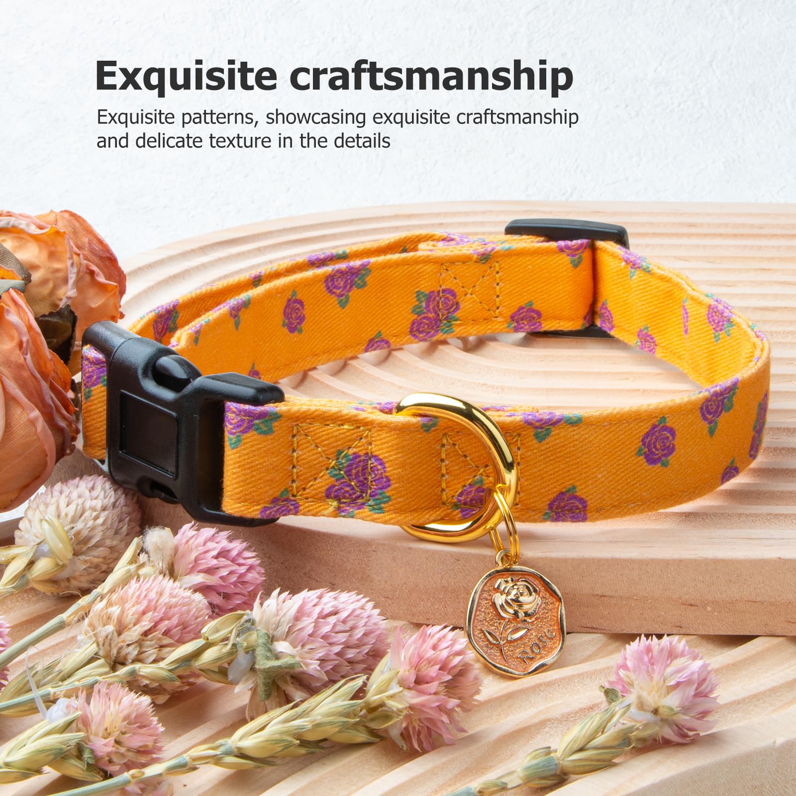 Cotton Handmade Dog Collar Cute And Distinctive Patterns Yellow Rose With Pendant For Girl Boy Dogs Collars S